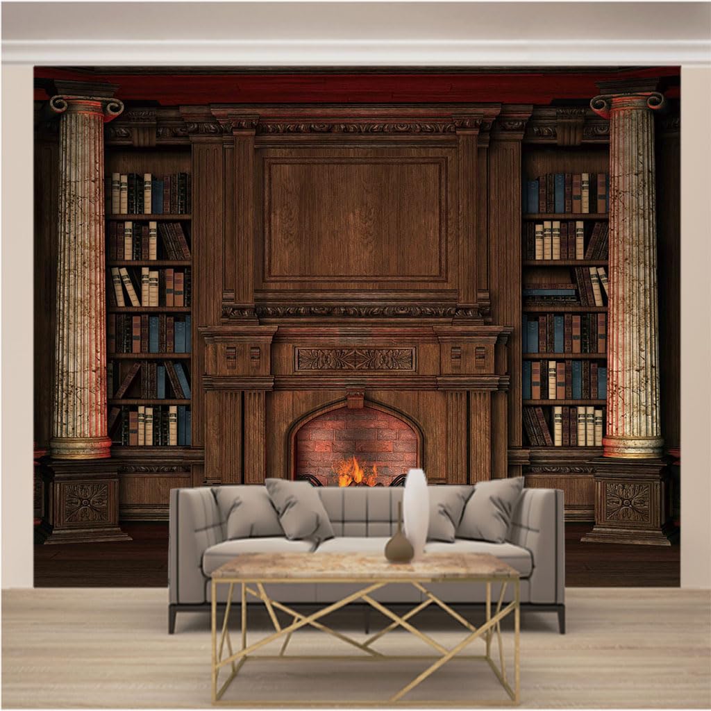 Papier peint panoramique trompe l'oeil 3d cheminée XXL 274x254 cm