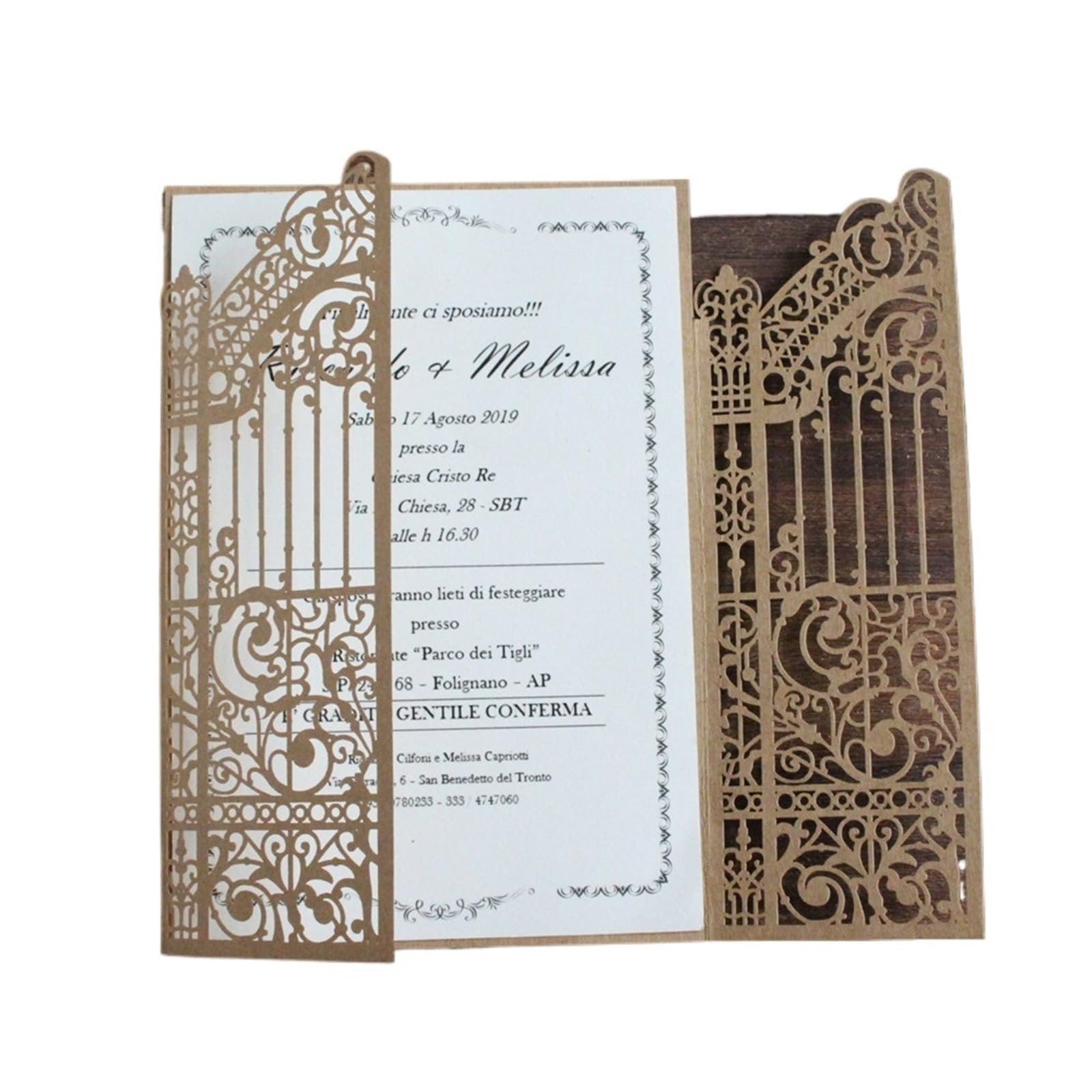Einladungskarten Hochzeit Metallic Gold Gate Laset Cut Hochzeitseinladungskarten, 50 Sets, personalisierter Druck, Hochzeits-Promi-Partyeinladungen Hochzeitseinladungskarten(Color:Craft paper color,Si