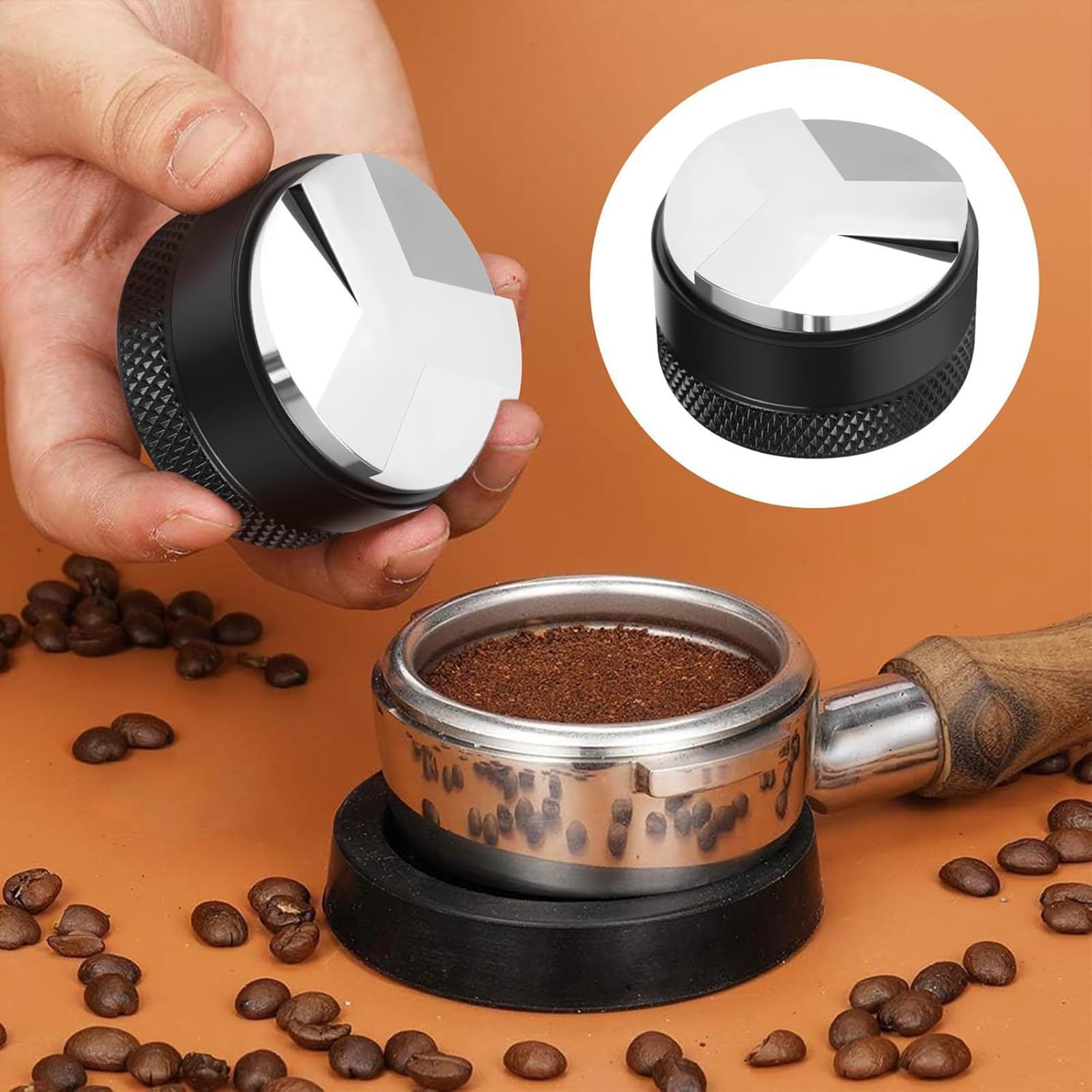 Barista Accesorios, 7 accesorios para espresso, 51 mm WDT Tool Tamper Distributor Anillo dosificador para máquinas portafiltros café Tamper Barista Set de acero inoxidable para el hogar Cafes