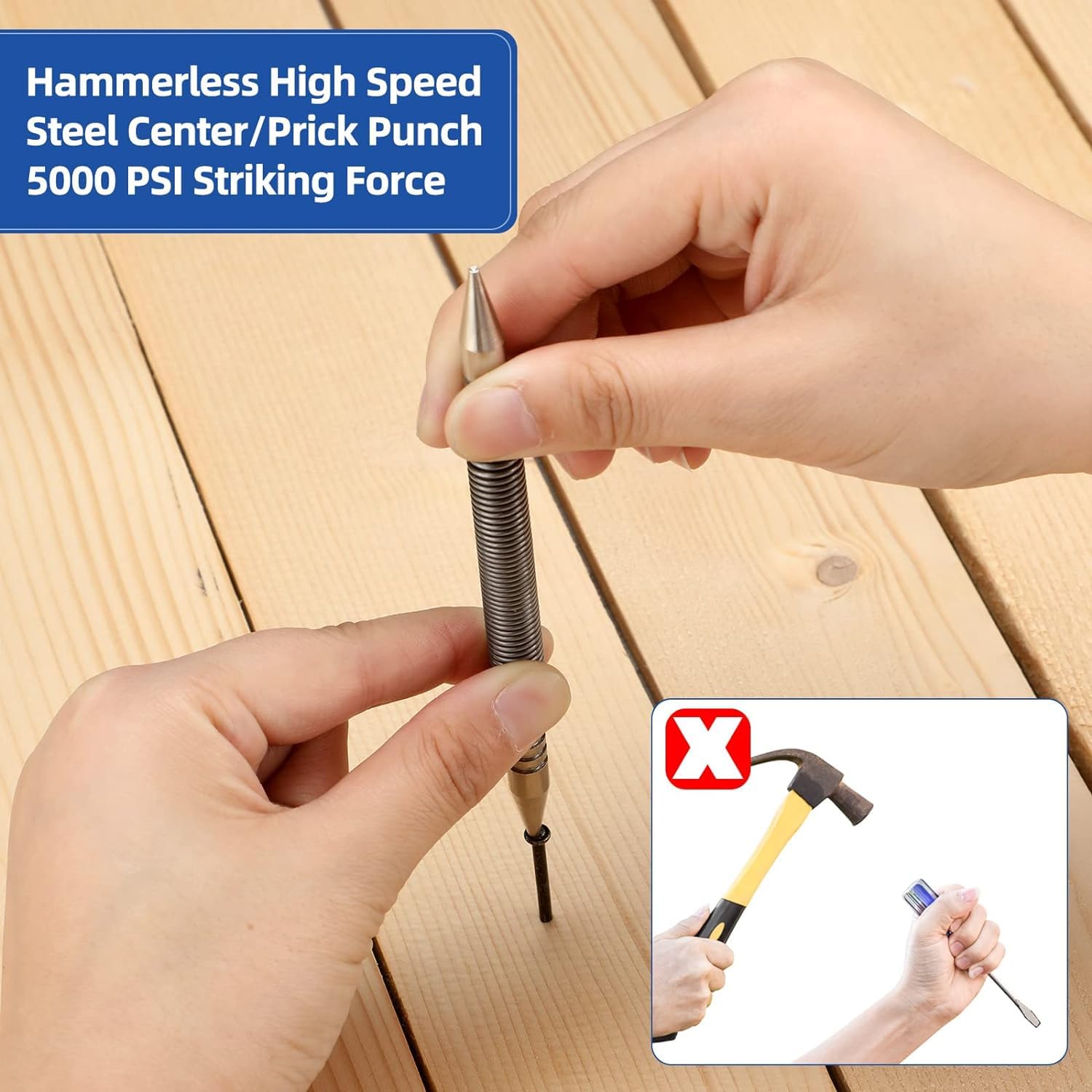 5000 PSI Spring Loaded - Hammerless Punch Tool Set Center Punch