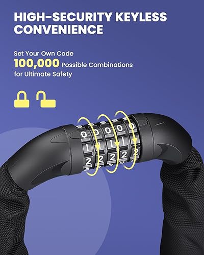 Miniatura 2 de ONVIAN Candados de bicicleta resistentes antirrobo y combinación de 5 dígitos, cerradura de cadena de bicicleta de 3.2 pies de largo, cerradura de