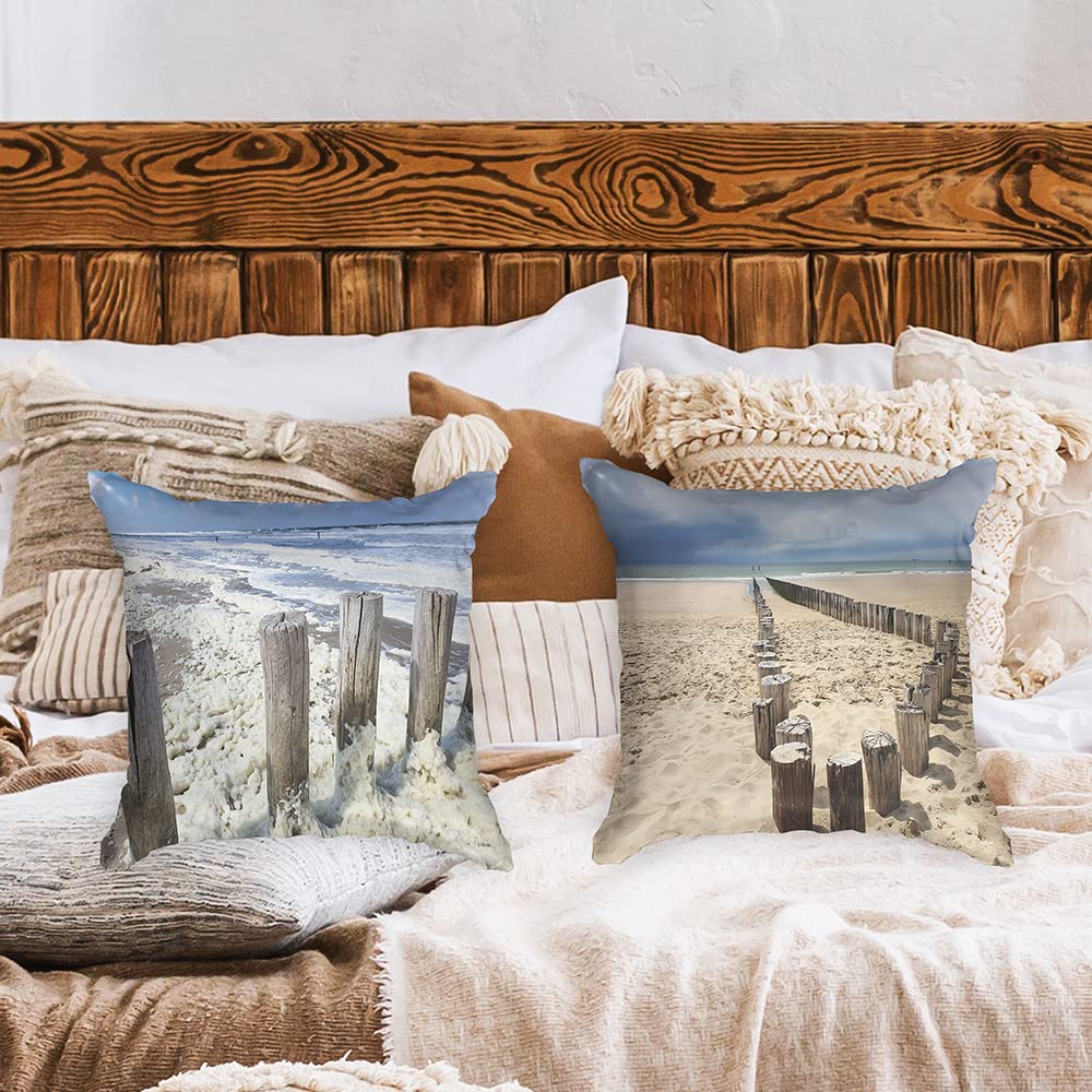 Ulticool, Cushion Cover, Beach Coast Netherlands, Set of 2 Designs, 45 cm x 45 cm, Decorative Cushion without Filling - Image 2