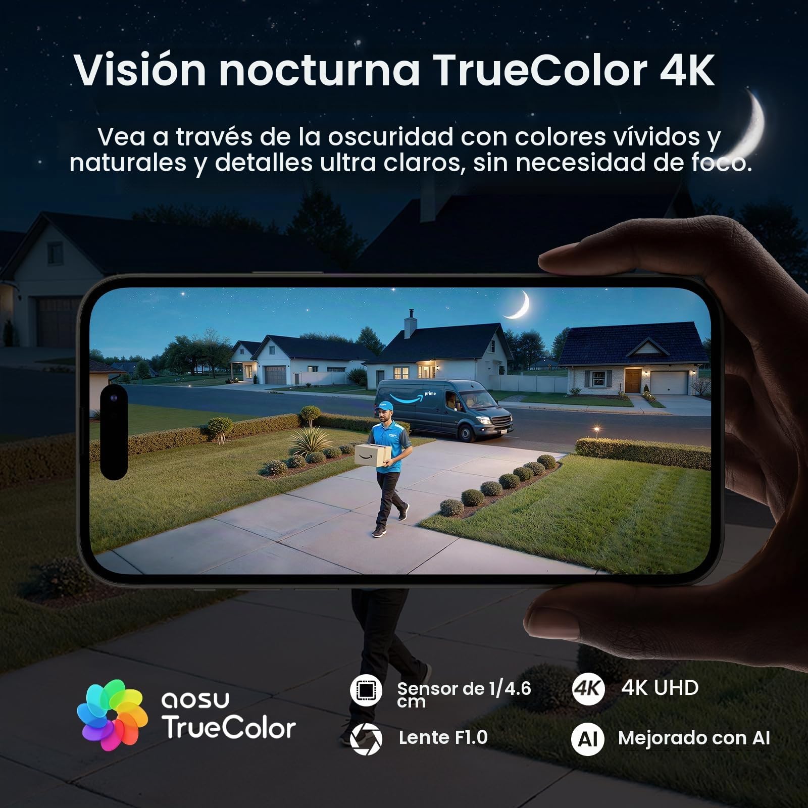 aosuT2 Ultra 4K Camara de Vigilancia Solar Exterior, 2 Cámaras PTZ 360° | Truecolour Visión Nocturna, aosuBase 2.0, 32GB Local y Expandible hasta 1 TB, AI Seguimiento Auto Persona/Vehículo/Mascota
