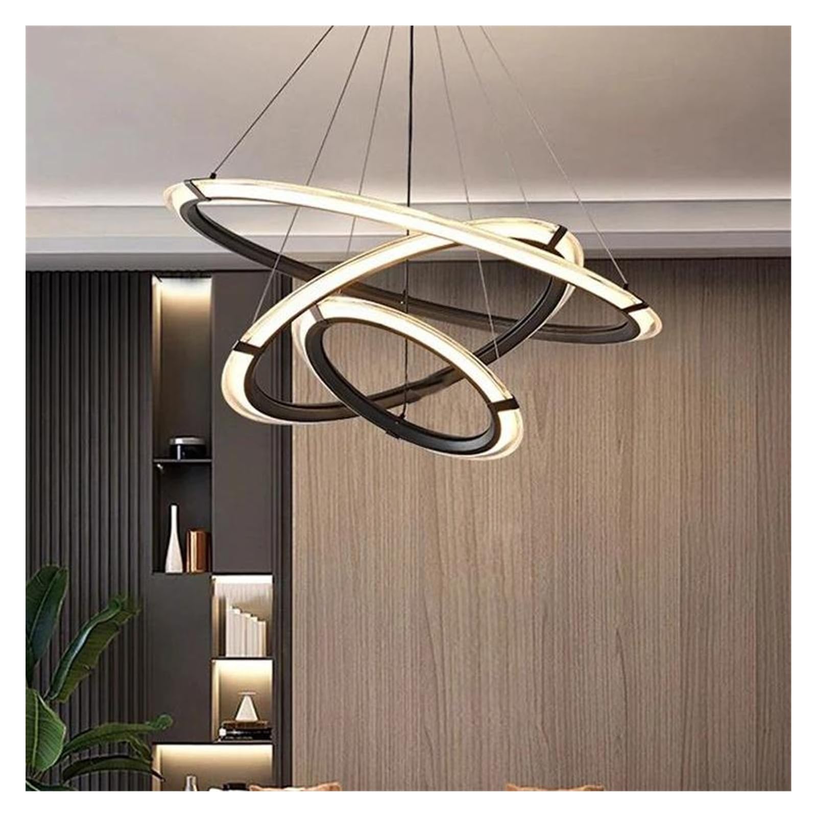 Genérico Lámpara de techo moderna círculo negro, iluminación decorativa for sala estar, comedor y dormitorio, personalizable(Changeable,CD80-60-40CM)