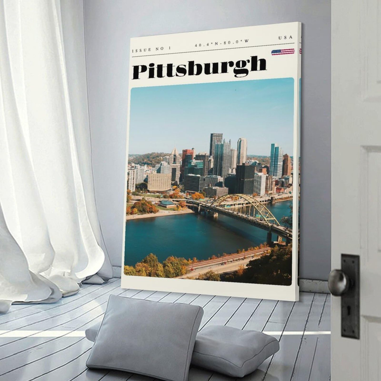 Junmoney Frame-Style-14-1 Pittsburgh Pennsylvania Travel Art Decorative Wall Artwork, 20X30inch(50X75cm), For Corridors, Hallways Or Apartment Entries, Home Artwork For First Impressions