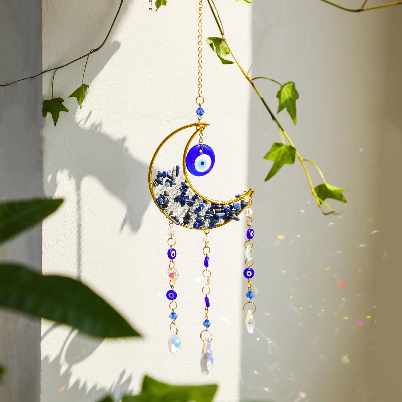 ArtiladyCrystal Suncatcher - Sun Catchers Indoor Window Moon Dream Catchers with Crystals Wind Chimes Rainbow Maker Boho Home Garden Ceiling Backyard Decor Birthday Gift for Mom Daughter
