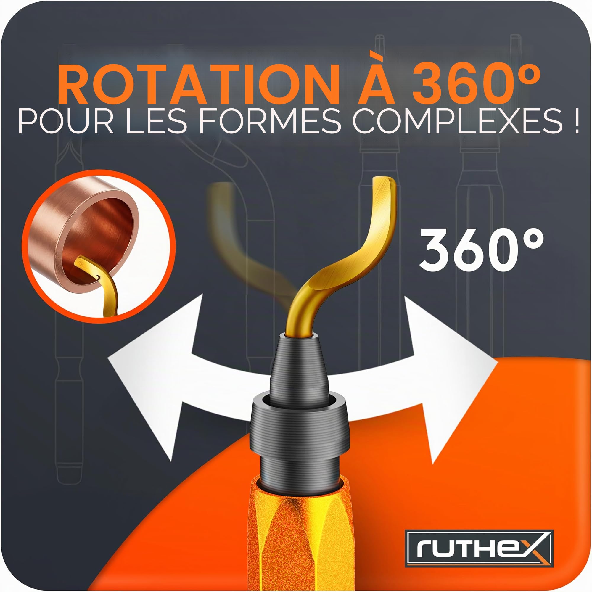 ruthex Ébavureur dans une boîte en métal avec 11 lames pour plastique, métal, acier inoxydable - Idéal en impression 3D - Ébavureur manuel avec compartiment de rangement - Lames d'ébavurage