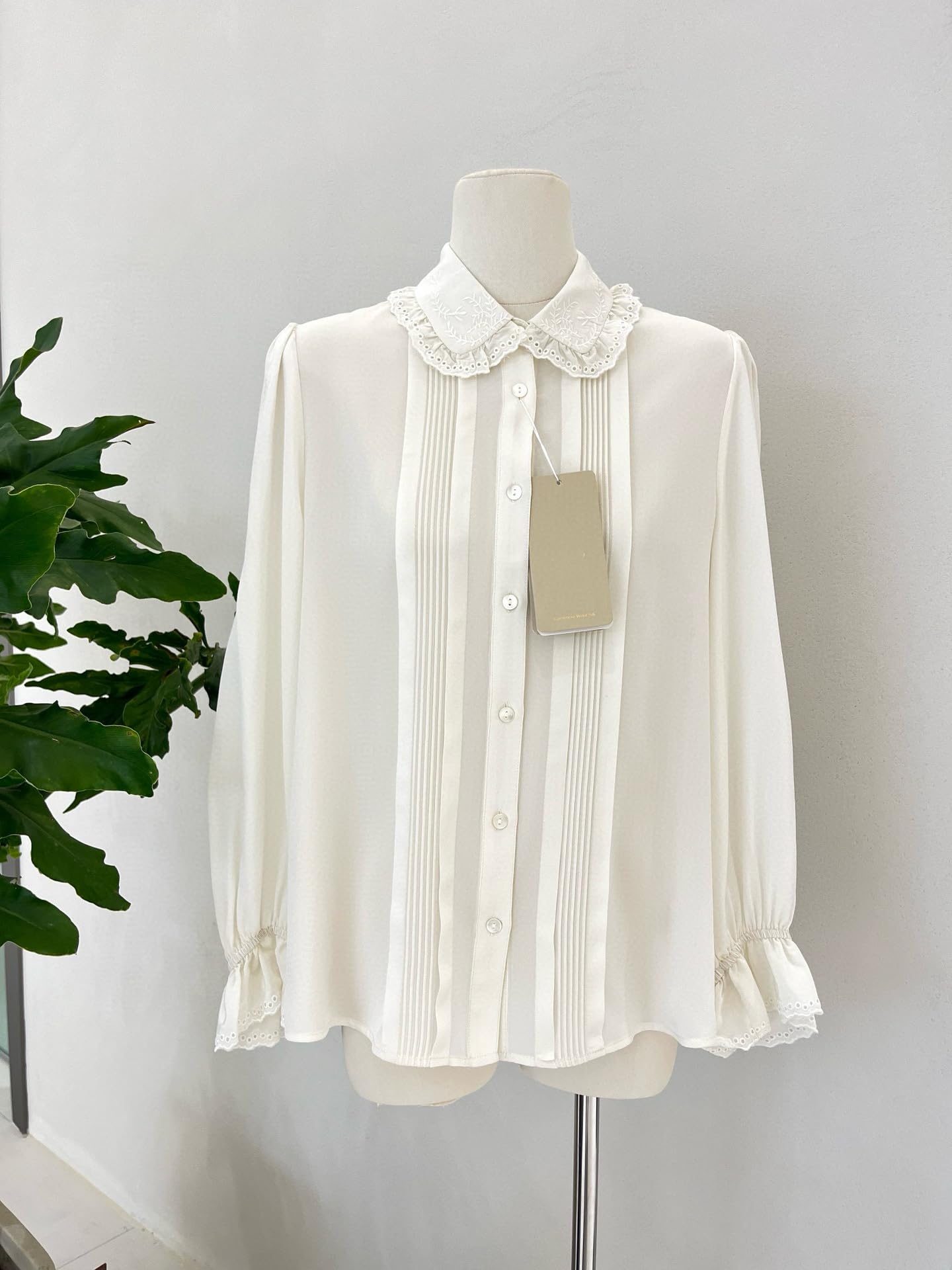 Women's Embroidered White Formal Silk Blouse for Women