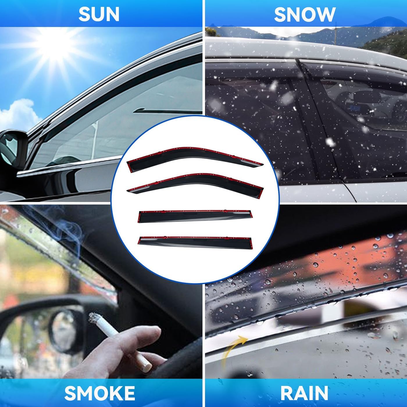 4pcs Smoke Tint Sun Rain Guard Vent Window Visors Compatible with 2020-2025 Toyota Highlander, Outside Mount Tape On/Clip On Style PVC Set of 4