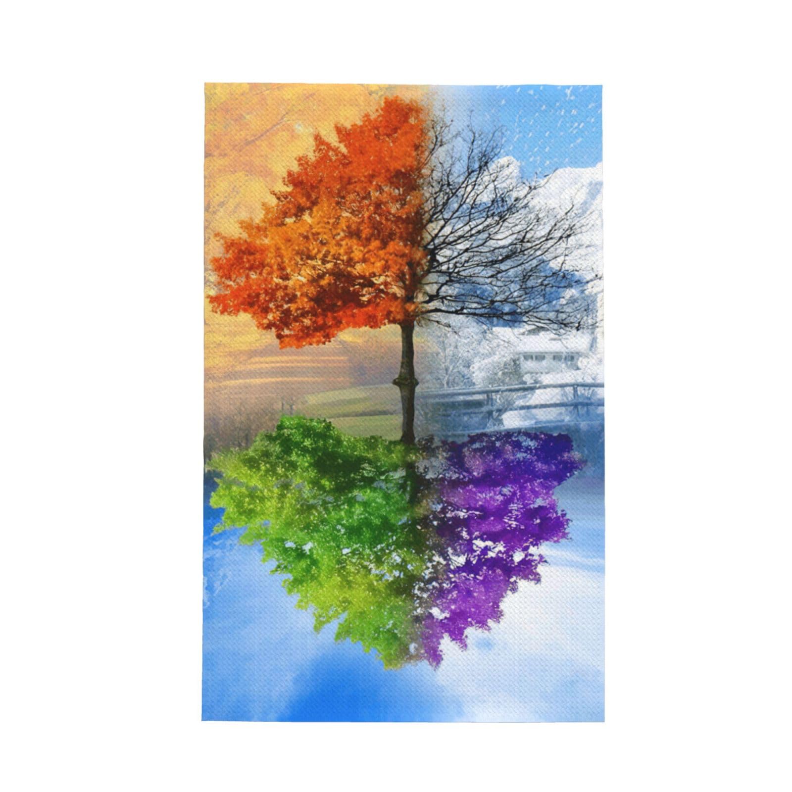 XXahnbm Two Season Trees Print Waffle Kitchen Towel,Absorbent Hand Towel