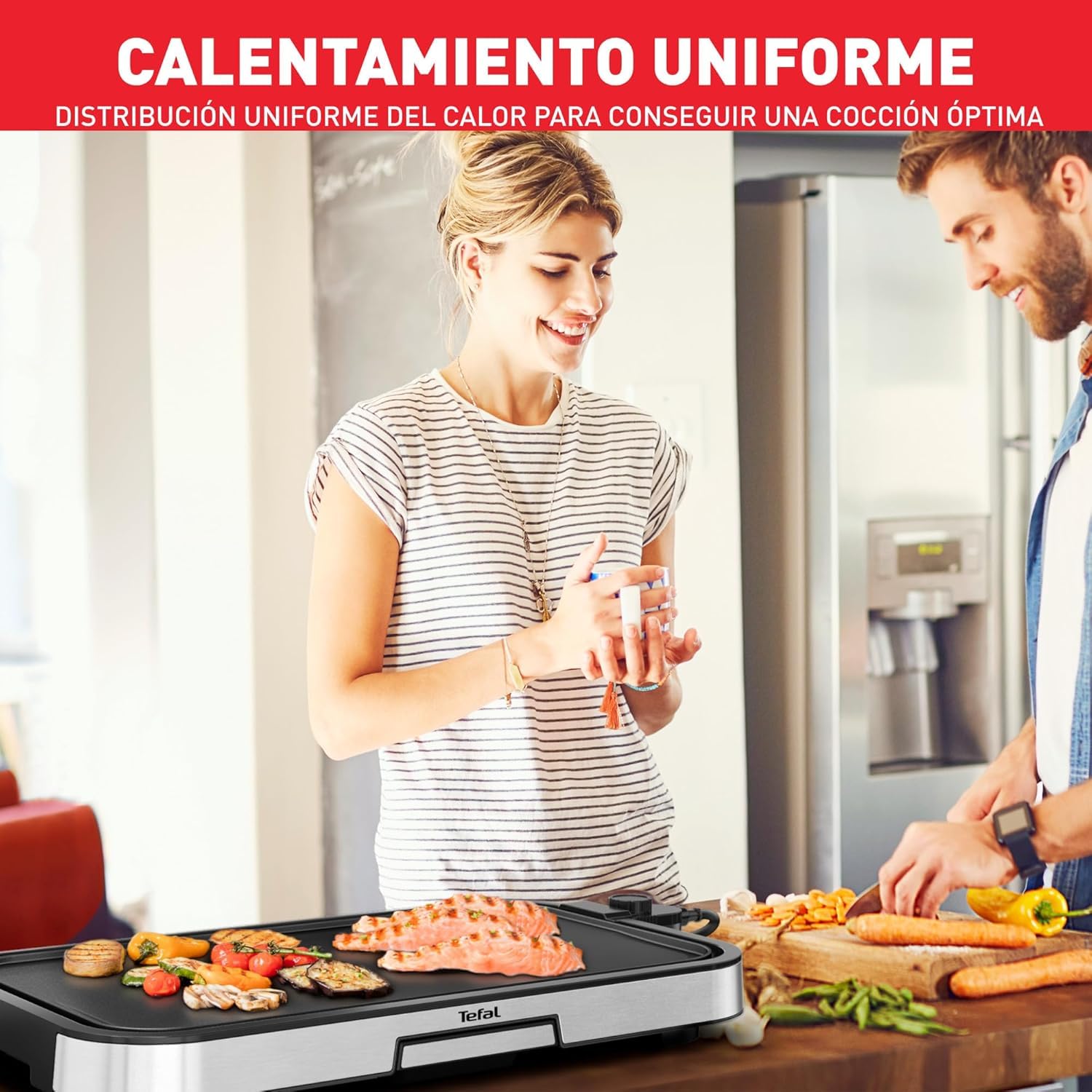 Tefal Giant Plancha XL, Parrilla Eléctrica, 2300W, 5 Ajustes de Temperatura, Superficie XL para 12 Personas, Revestimiento Antiadherente y Calentamiento Uniforme, CB631D10
