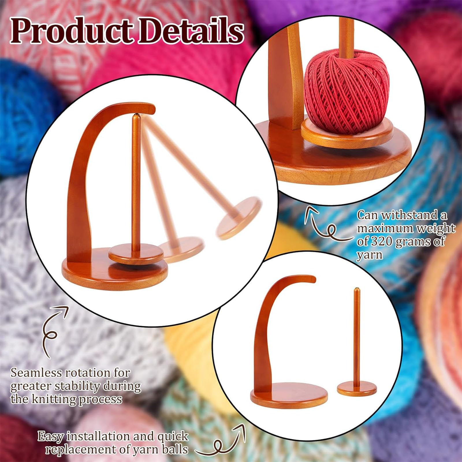 Support Magnétique Pour Pelotes De Laine - Porte-bobine Rotatif En Bois - Accessoire Tricot Et Crochet