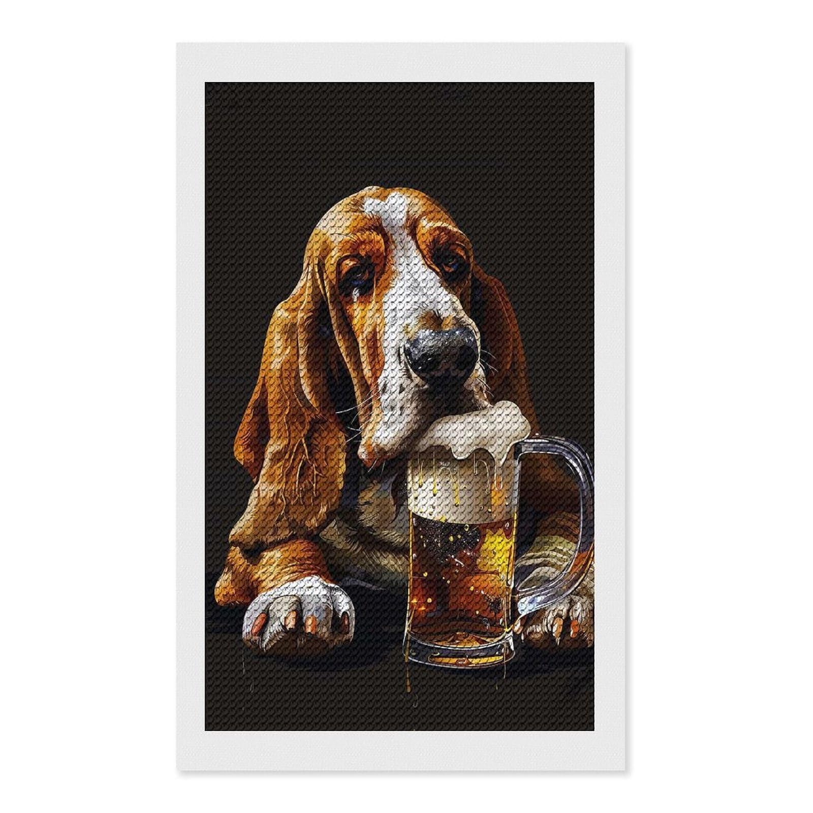 Junmoney Basset Hound Beer Full Drill Diamond Painting Kit 12"x20", for Teens, Adhesive Canvas, Bedroom Decor, Holiday Gift Idea