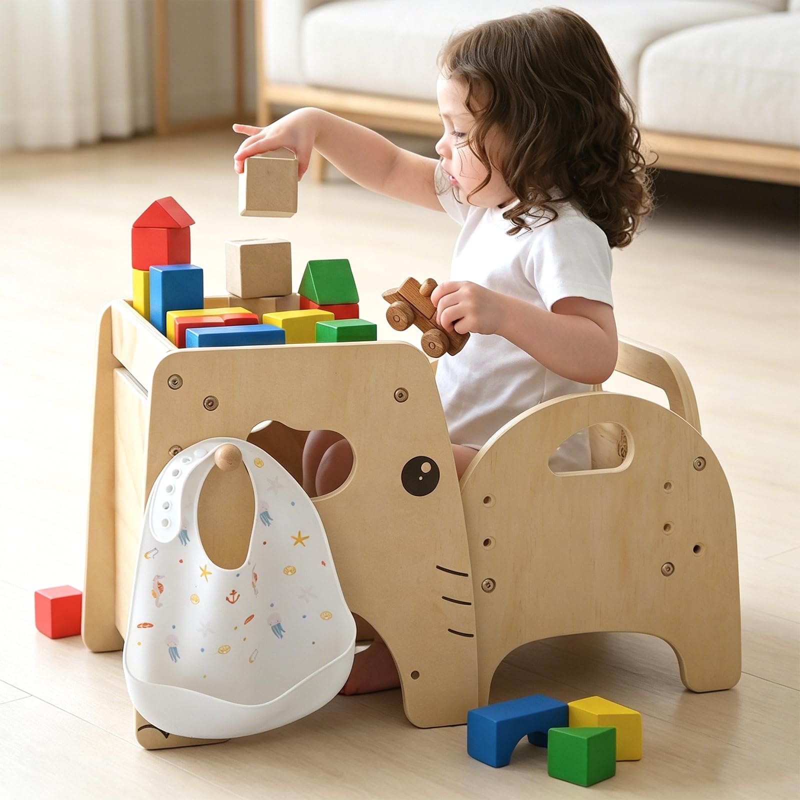 Lehoo Castle Montessori Weaning Table and Chair Set for 1-3 Year Old, Adjustable Height Wooden Activity Furniture for Babies, for Self-Feeding, Drawing, Learning and Play
