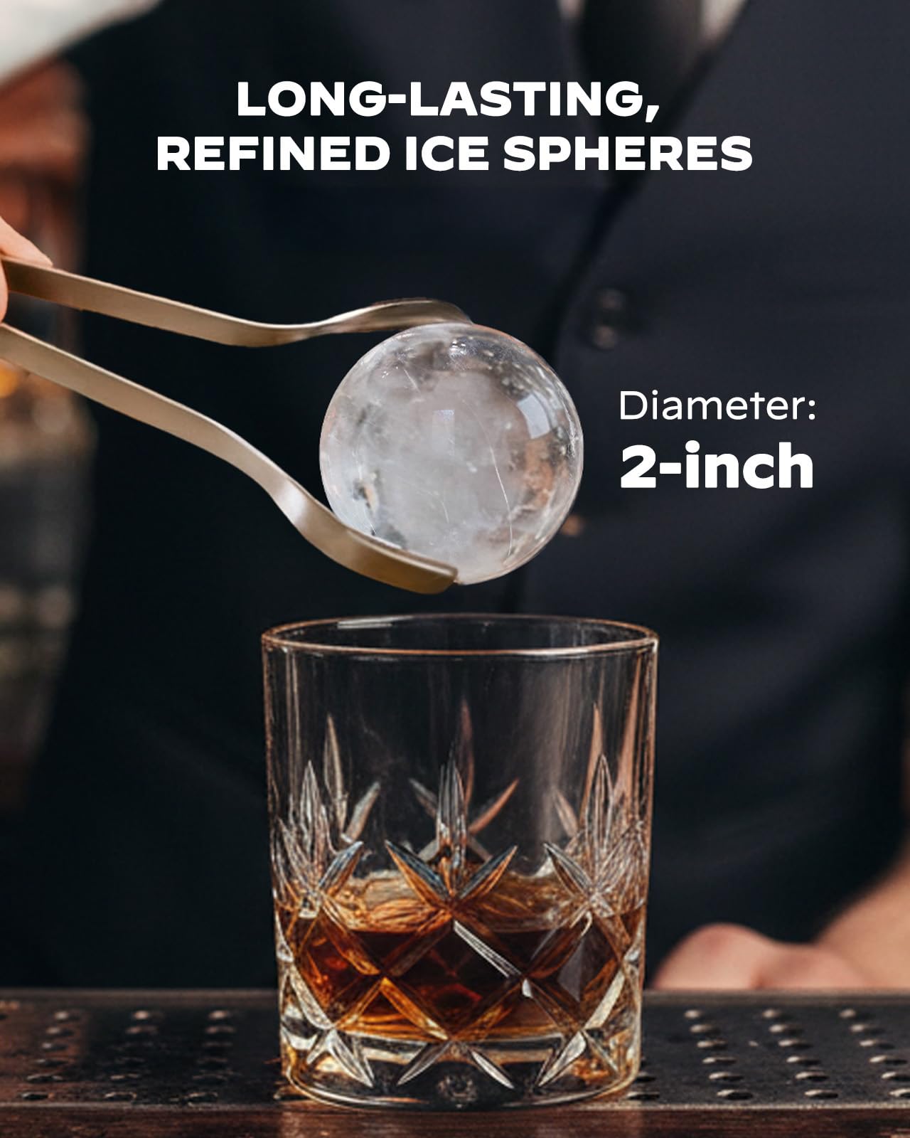 Silonn 2" Sphere Clear Ice Maker Countertop, Slow-Melting Crystal Ice Balls for Whiskey, 4 Pcs in 35 Mins / 144 Pcs/Day, Rapid Sphere Technology, One-Click Self-Cleaning, Ideal for Bourbon on Fridge.com