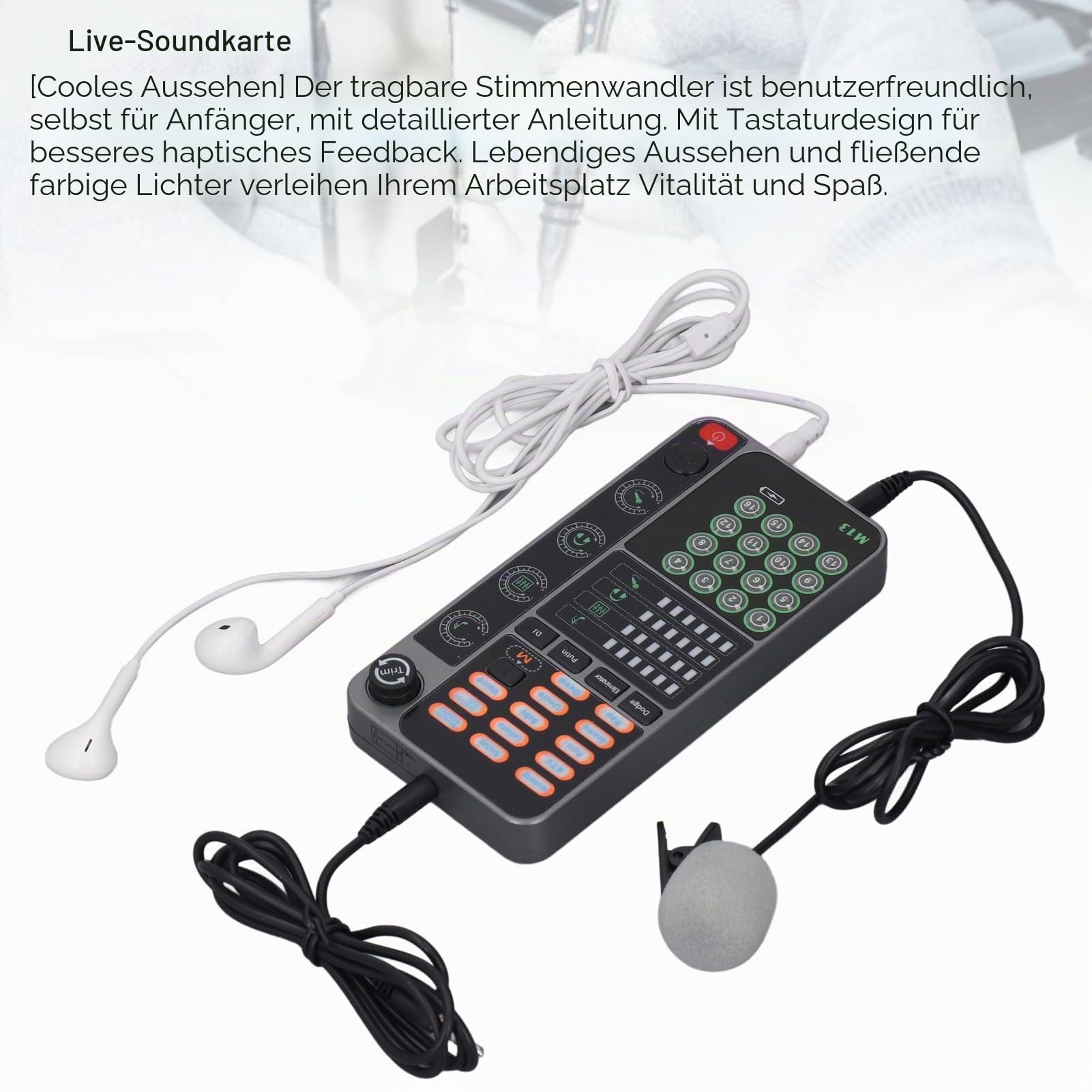 Sprachverzerrer, Tragbarer Bluetooth-Sprachverzerrer mit 16 Soundeffekten, Tragbare Soundkarte, Sprachverzerrer für Live-Streaming