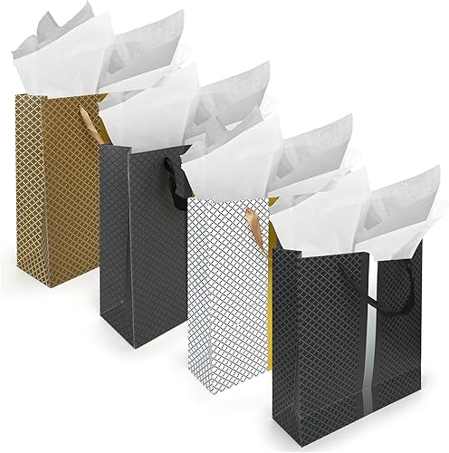 Rachelle's Surtido de bolsas de regalo de papel, perfectas para cumpleaños, día del padre, fiestas, vacaciones y más (color negro y dorado) (paquete