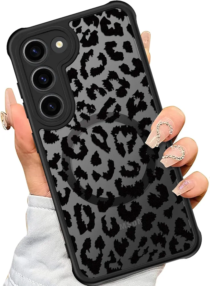 SEXYMOM Magnetic for Samsung Galaxy S21 Case - Wireless Charging Compatible,Cute Floral Design for Women and Girls,Slim Fit Translucent Matte Phone Case - Leopard Print