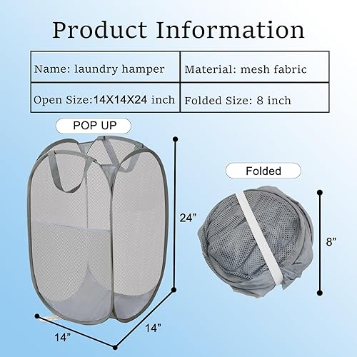 Miniatura 6 de Paquete de 2 cestas desplegables para la lavandería, cestas plegables de malla para la lavandería, contenedores de almacenamiento de gran apertura