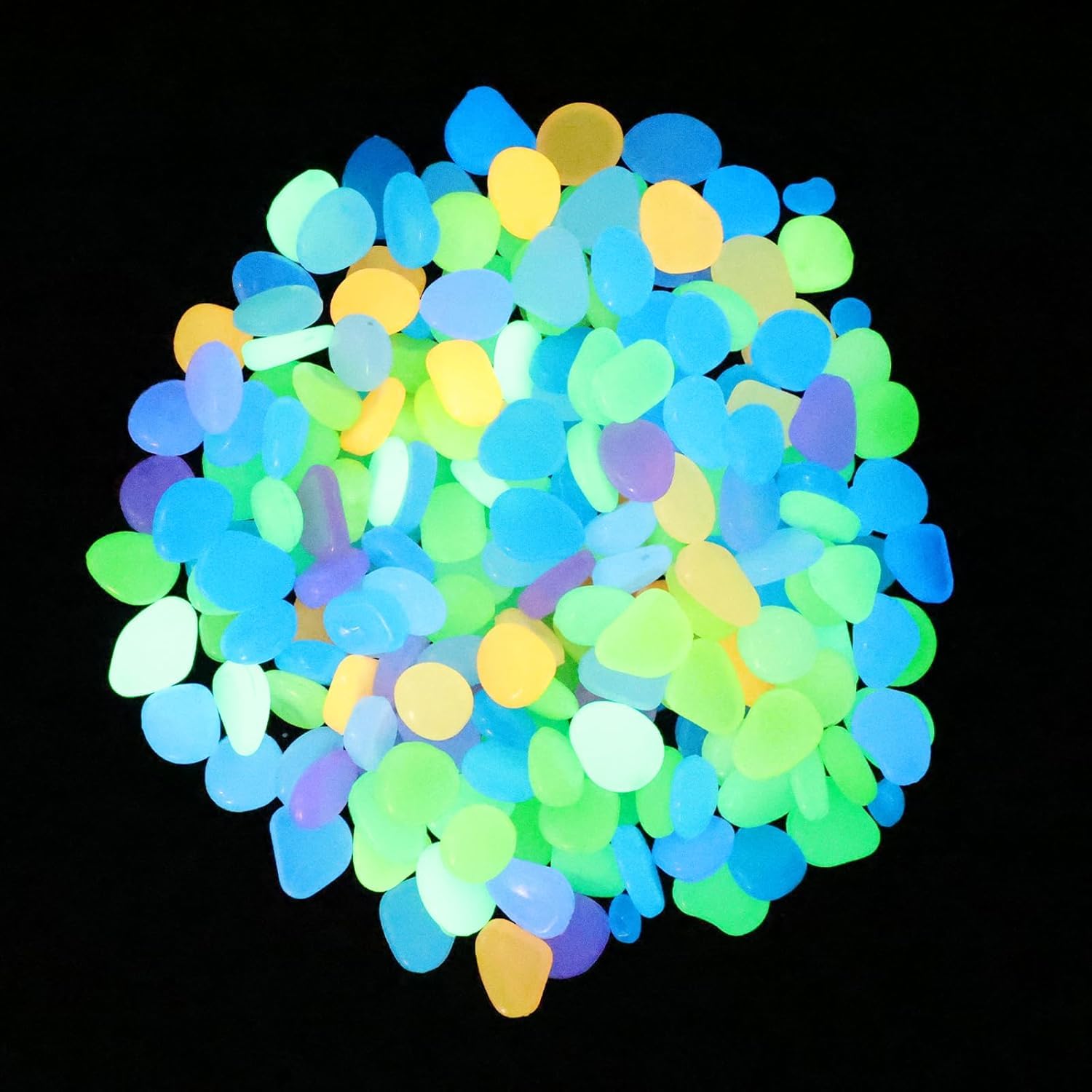 100pc's Radium Glossy Stone Decorative Aquarium and Vase Fillers Pebbles for Garden Home in Dark Glowing Stepping Glows the Night Rocks Set Decoration (Multicolour) 2
