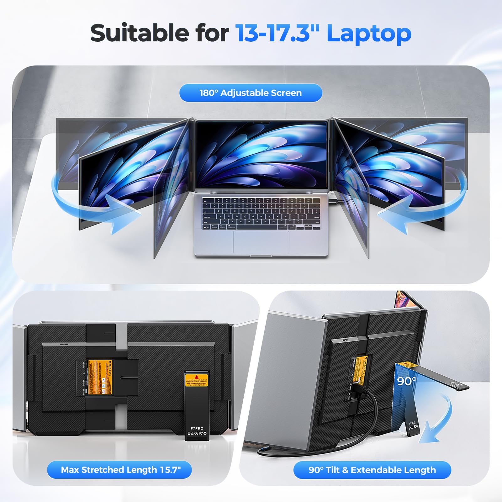 15.6" FHD Laptop Screen Extender, One-Cable USB-C Portable Triple Monitor view 8