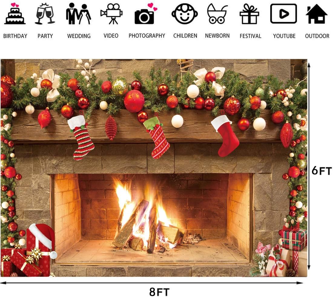 Free Shipping Offer LTLYH 8x6ft Christmas Fireplace Theme Backdrop Merry Christmas Eve Photo Studio Backdrop Christmas Trees Xmas Gifts Backgrounds for Photography 109…