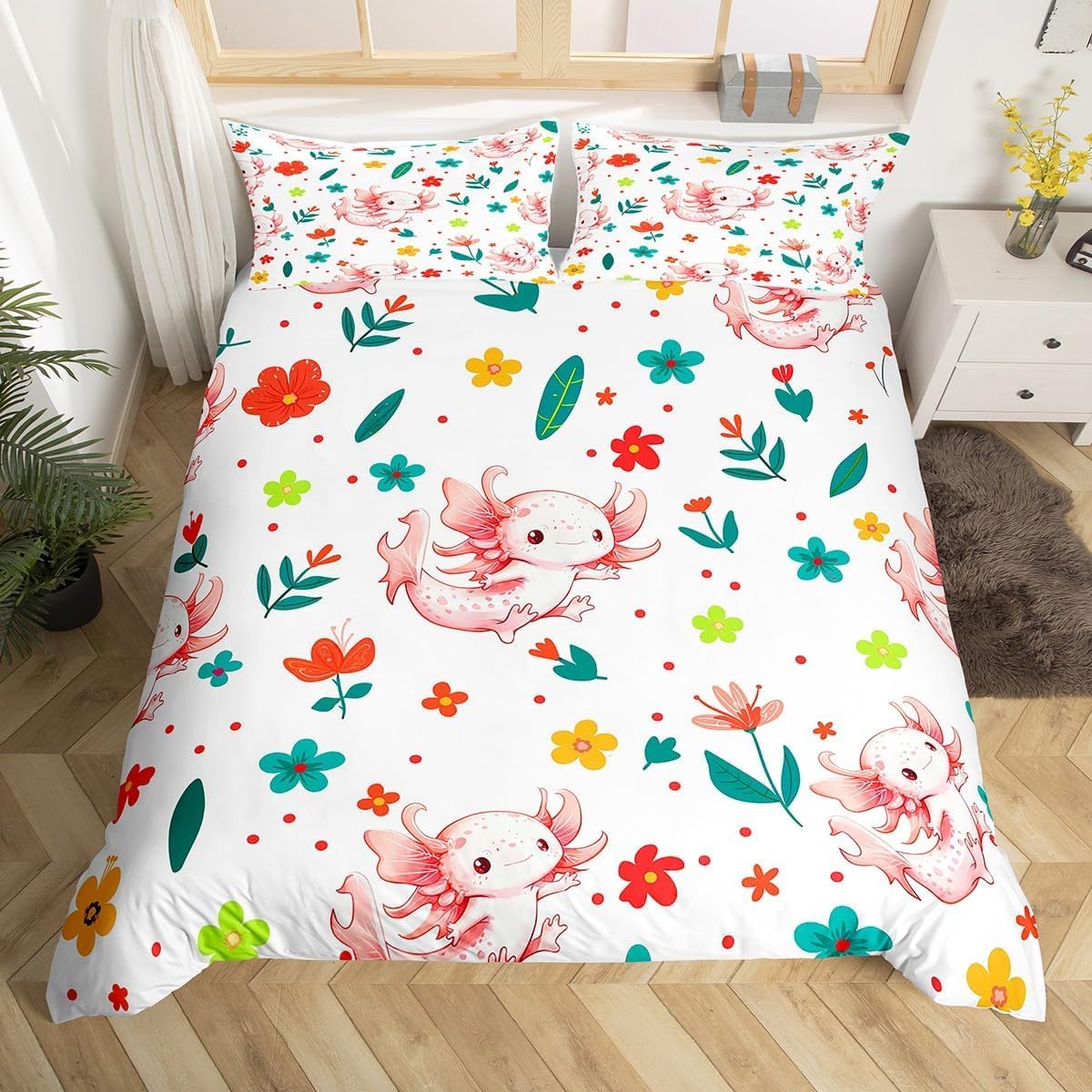 TACOKI Salamander Super King Duvet Cover Cute Animals Bedding Set for Kids Adults Boys Girls, 3D Printed Soft Comfy Microfiber Quilt Cover with 2 Pillowcases with Zipper Closure 3743z