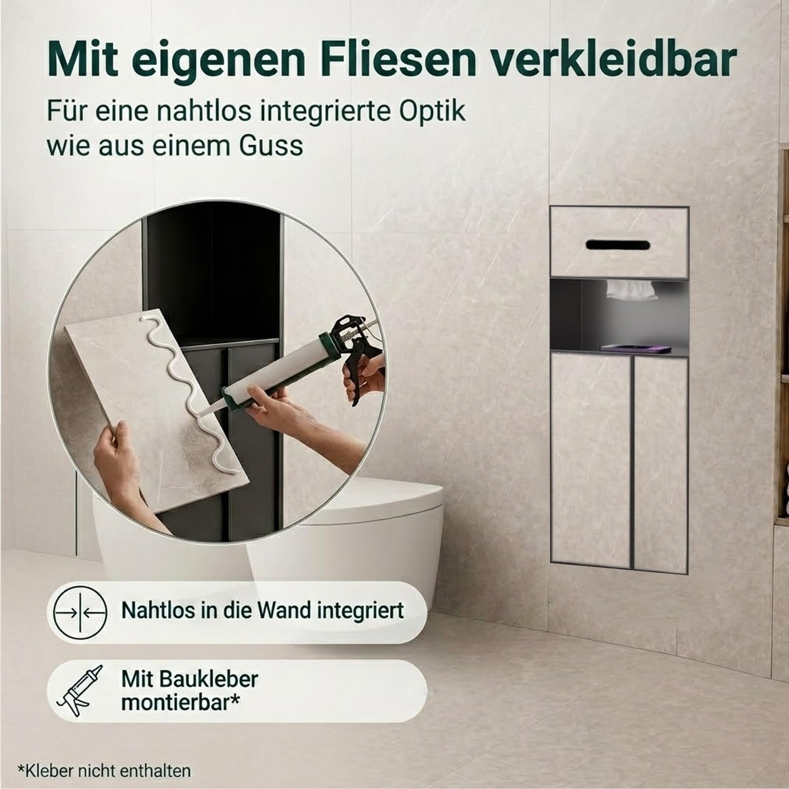 Unterputz Toilettenpapierhalter, Unterputz WC Modul mit Toilettenpapierhalter, Integrierter Mülleimernische und Toilettenbürstenhalter, Eingelassenes Wandregal für Badezimmer, Ohne Fliesen