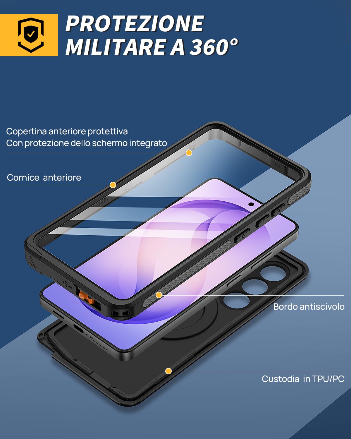 Lanhiem Custodia per Samsung Galaxy S26 Ultra 5G Cavalletto, Nero | IP68 Impermeabile, Cavalletto Girevole Nascosto, Anti-Caduta e Anti-Graffio, Protezione Militare a 360°