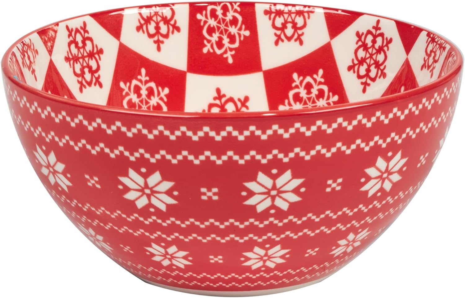 Peppermint Candy 30oz Porcelain Bowls, Set of 6 – Festive Red & White Christmas All Purpose Salad, Soup & Snack Bowls with Cheerful Holiday Prints