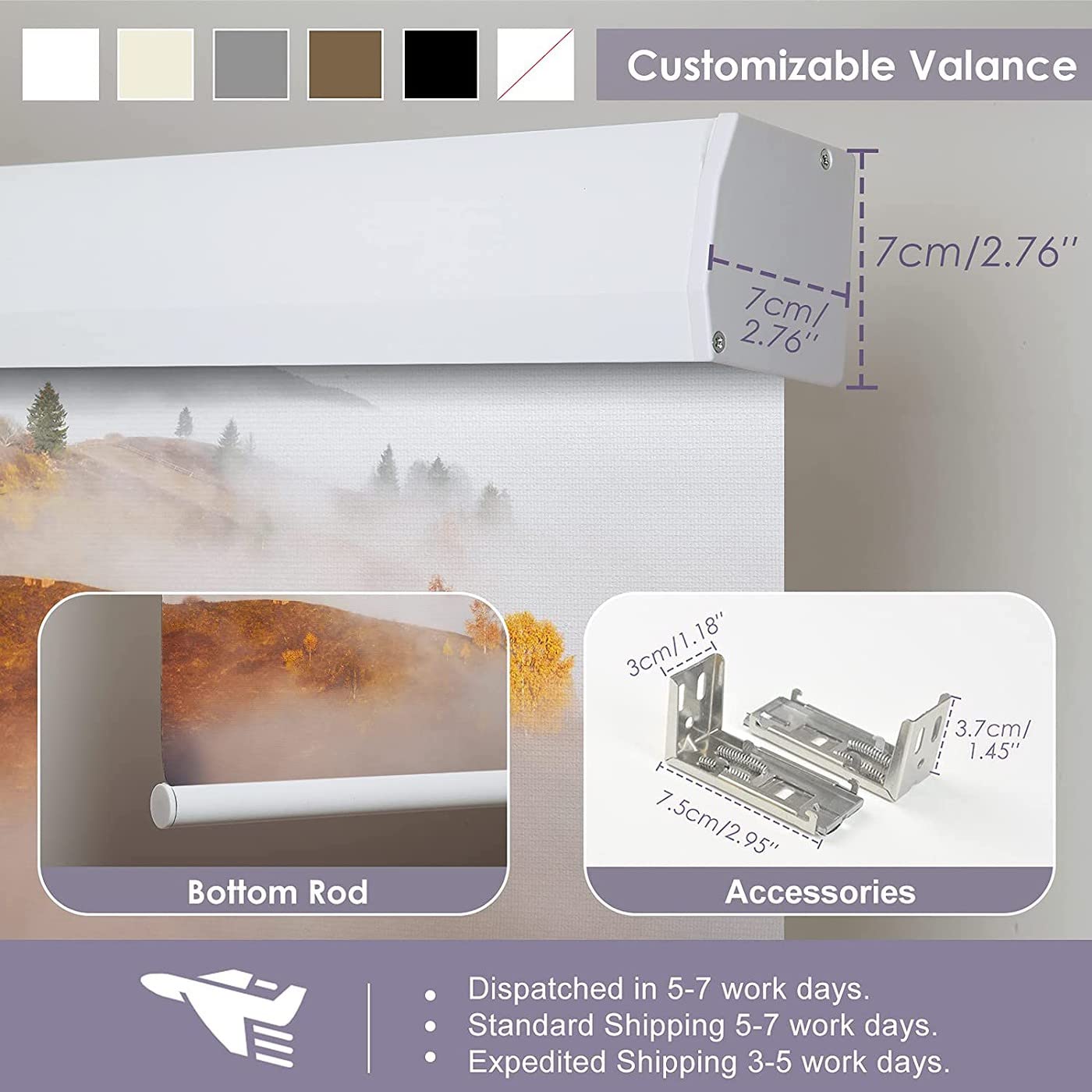 Tende oscuranti motorizzate compatibili con Alexa Google Printed Picture Smart Blinds Remote Rechargeable Electric Window Shade con mantovana Dimensioni personalizzate (Nature-Misty Hills)