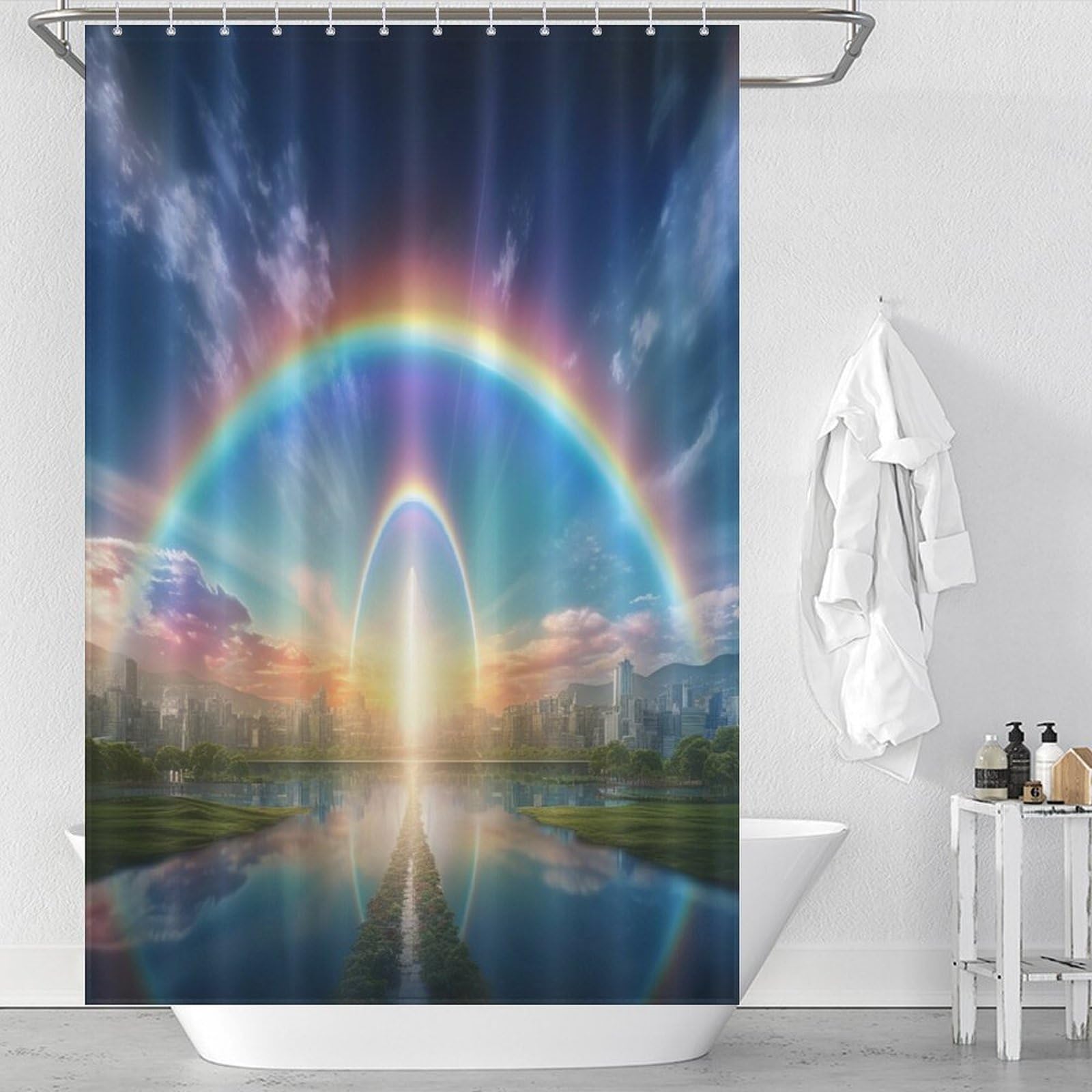 Rideau de douche paysage pour s'évader dans sa baignoire en polyester