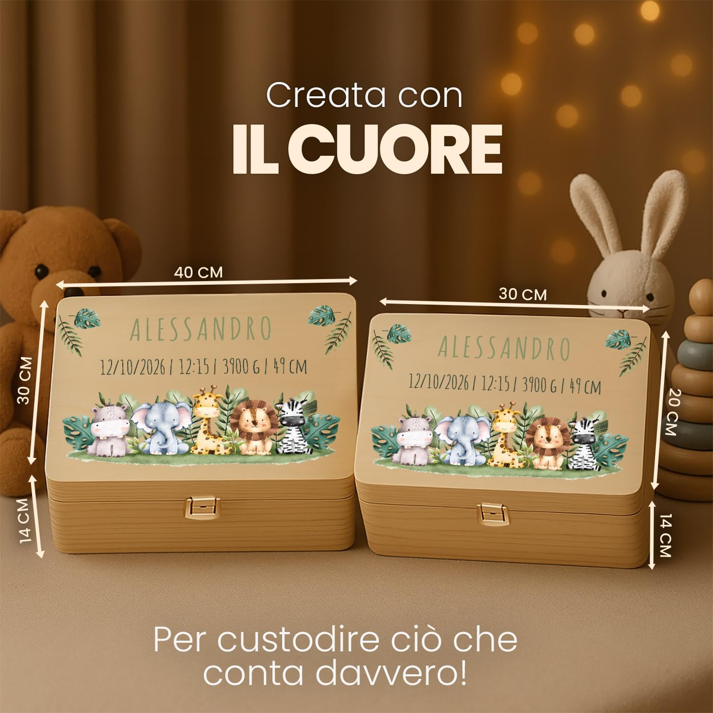 Maverton Scatola Ricordi Neonato o Neonata Personalizzata - Scatola Regalo per Bambini in Legno di Pino Naturale - Regalo Battesimo Bimbo o Bimba - regalo di Natale - Porta Oggetti per Ricordi Nascita - 4
