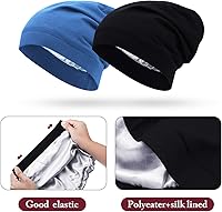 Vista 25 de 4 Pieces Satin Lined Beanie Cap Satin Sleep Lined Hat Slouchy Beanie Hat Night Silk Hair Cap for Women Men