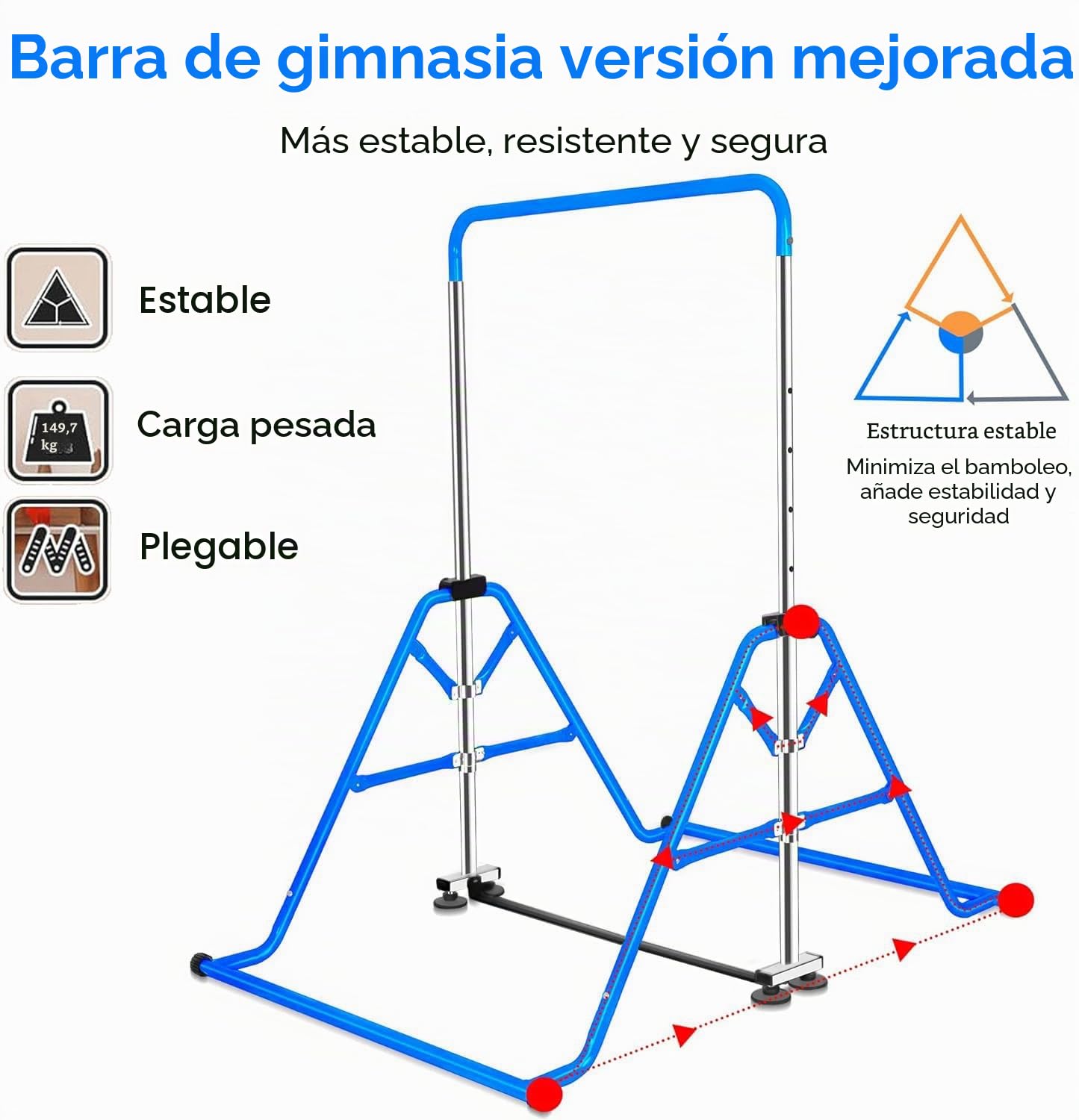 Barra Horizontal de Gimnasia, Barra de Entrenamiento Juvenil, Equipo de Gimnasia para el hogar, Altura telescópica Ajustable, Barra Horizontal Plegable con Anillos de Gimnasia para niños