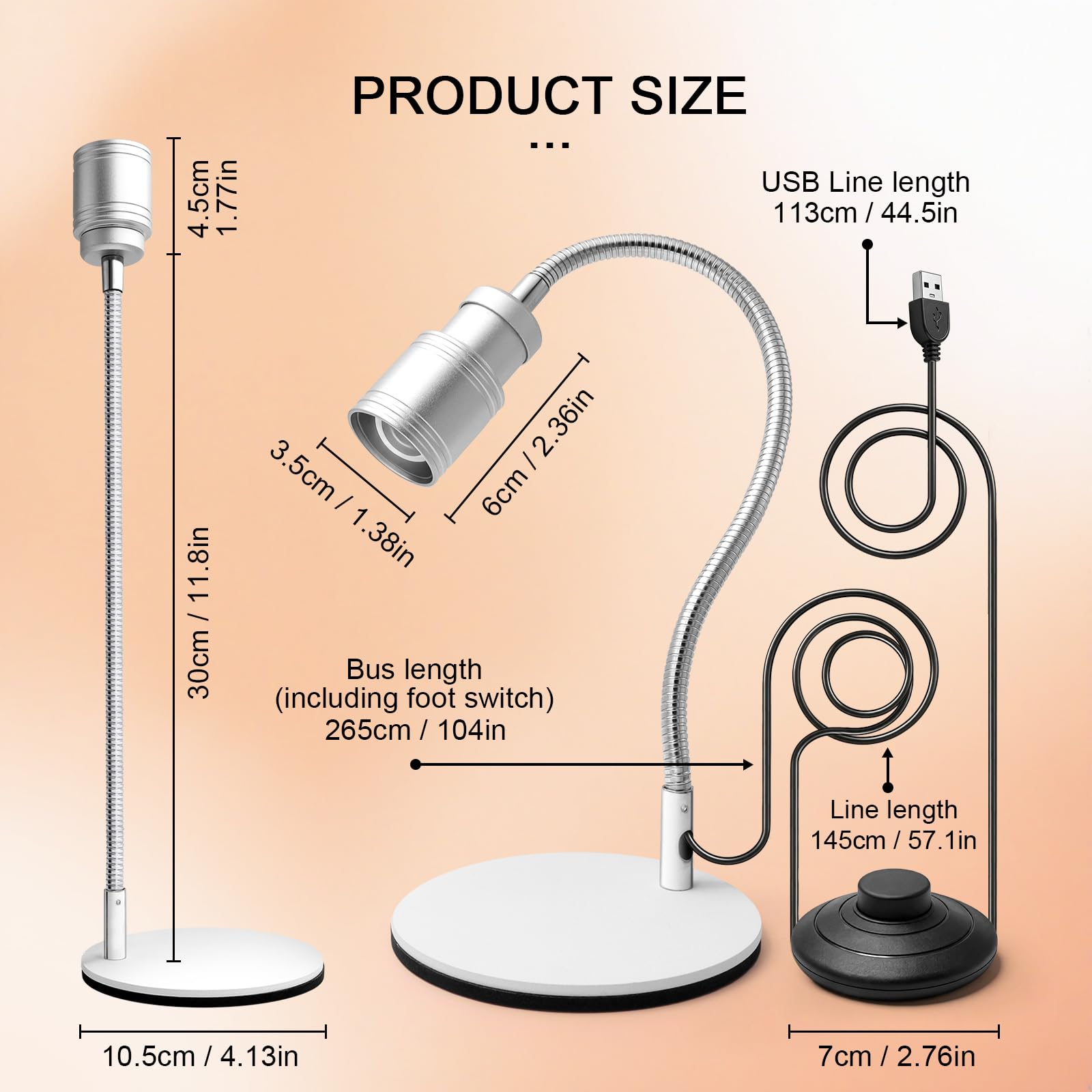 Lámpara de uñas con control de pie, luz LED UV de cuello de cisne para uñas de gel, lámpara de gel X de secado rápido para el hogar, bricolaje, manicura, alimentación USB (plateado)