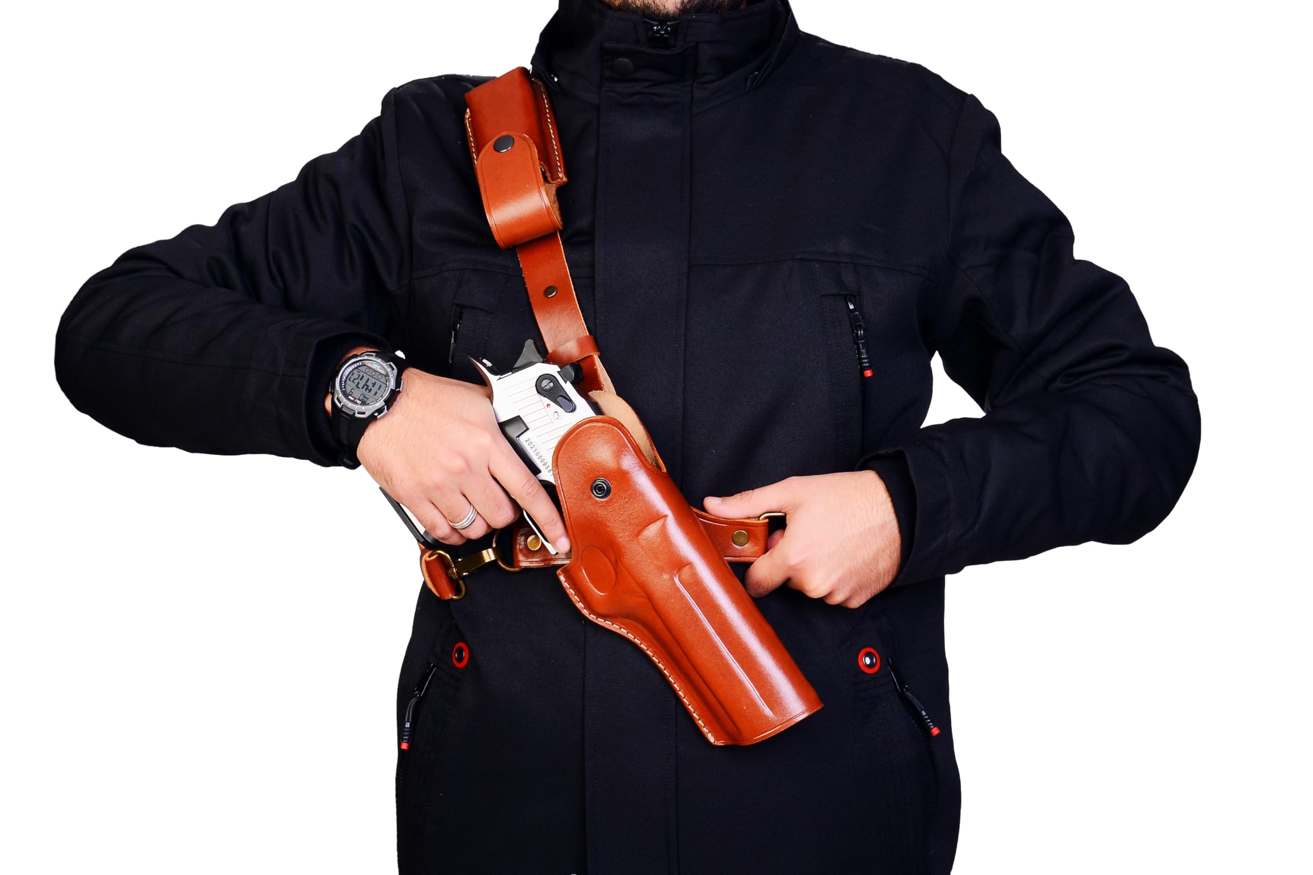 Leather Chest Holster for Desert Eagle, Brown or Black, Genuine Leather, Right or Left Handed, Handmade, ShnLeather