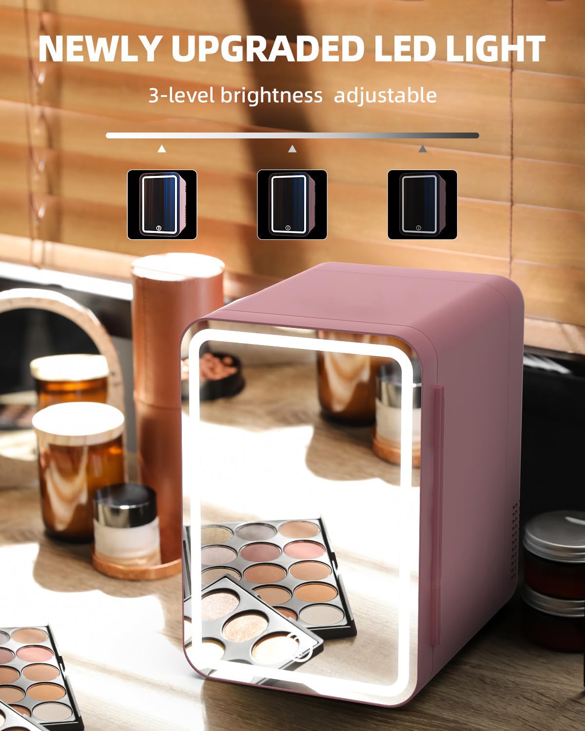 MoraRise 6L Mini Fridge for Bedrooms, Portable Cooler & Warmer Skincare Fridge with LED Mirror, AC/DC Compact Beauty Fridge for Food, Car, Home, Office, Drinks, Cosmetic, Skin care (Pink, 6L) - 4