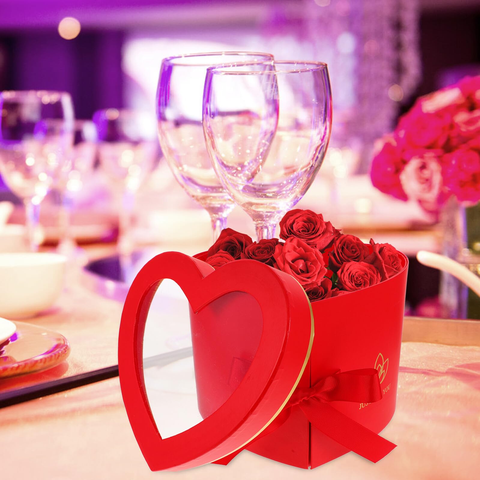Homoyoyo Herzförmige Geschenkbox mit Deckel Doppellagige Blumenverpackung aus Papier Rot mit Transparentem Sichtfenster und Drehbarem Design für Blumenarrangements und Valentinstag