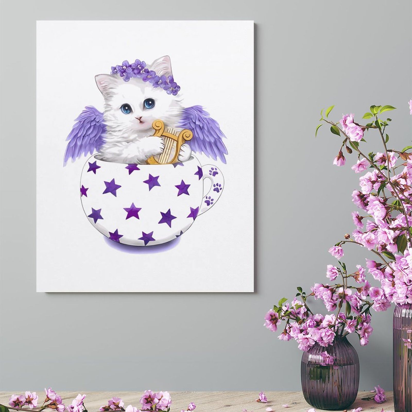 Amazon.co.jp: かわいい 猫 天使 ネコ 萌え キャンバス絵画 アート