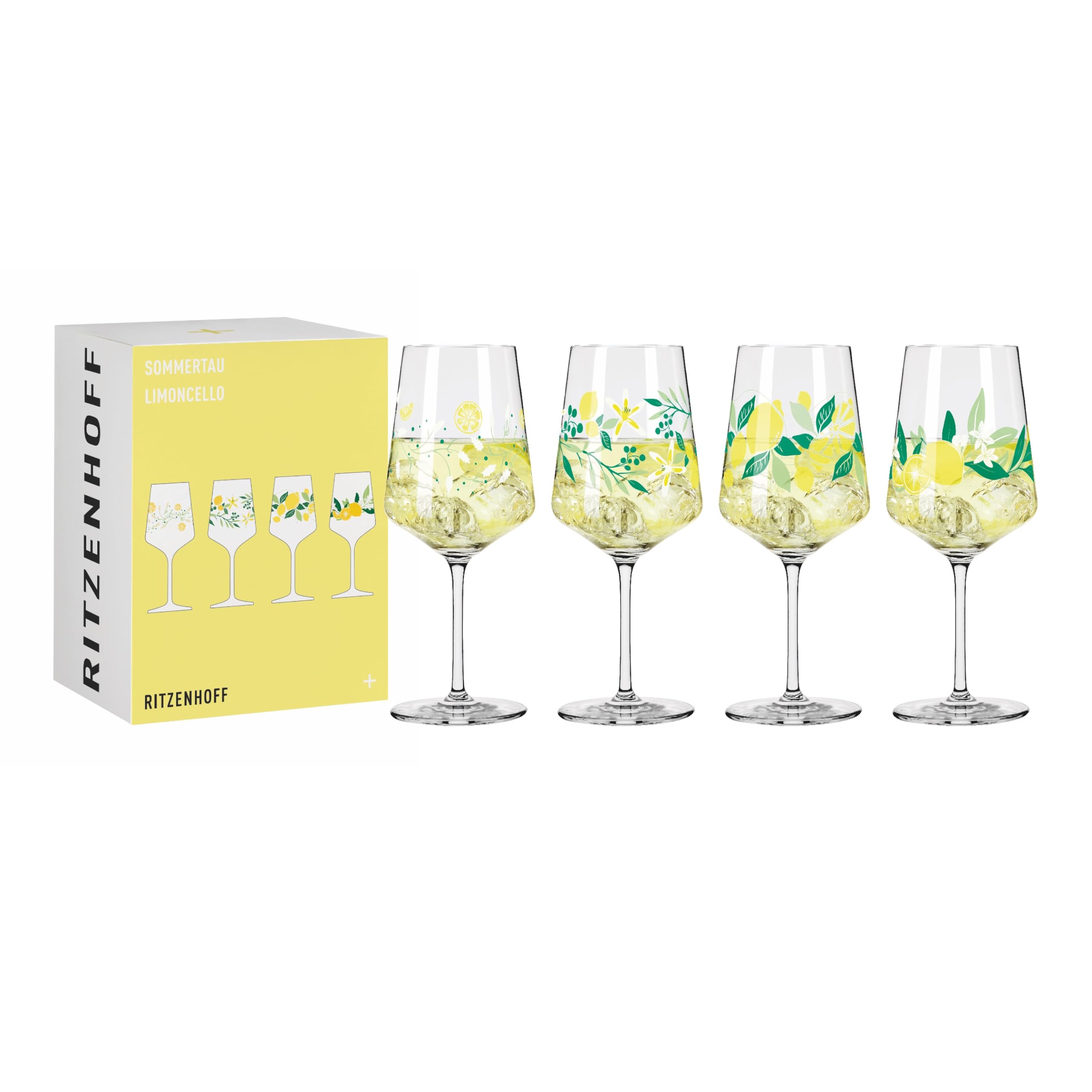 RITZENHOFF 6041004 - Set di bicchieri da aperitivo da 500 ml, serie Sommerau, per spruzzatura o Schorle, motivo limone, made in Germany, verde, giallo, viola
