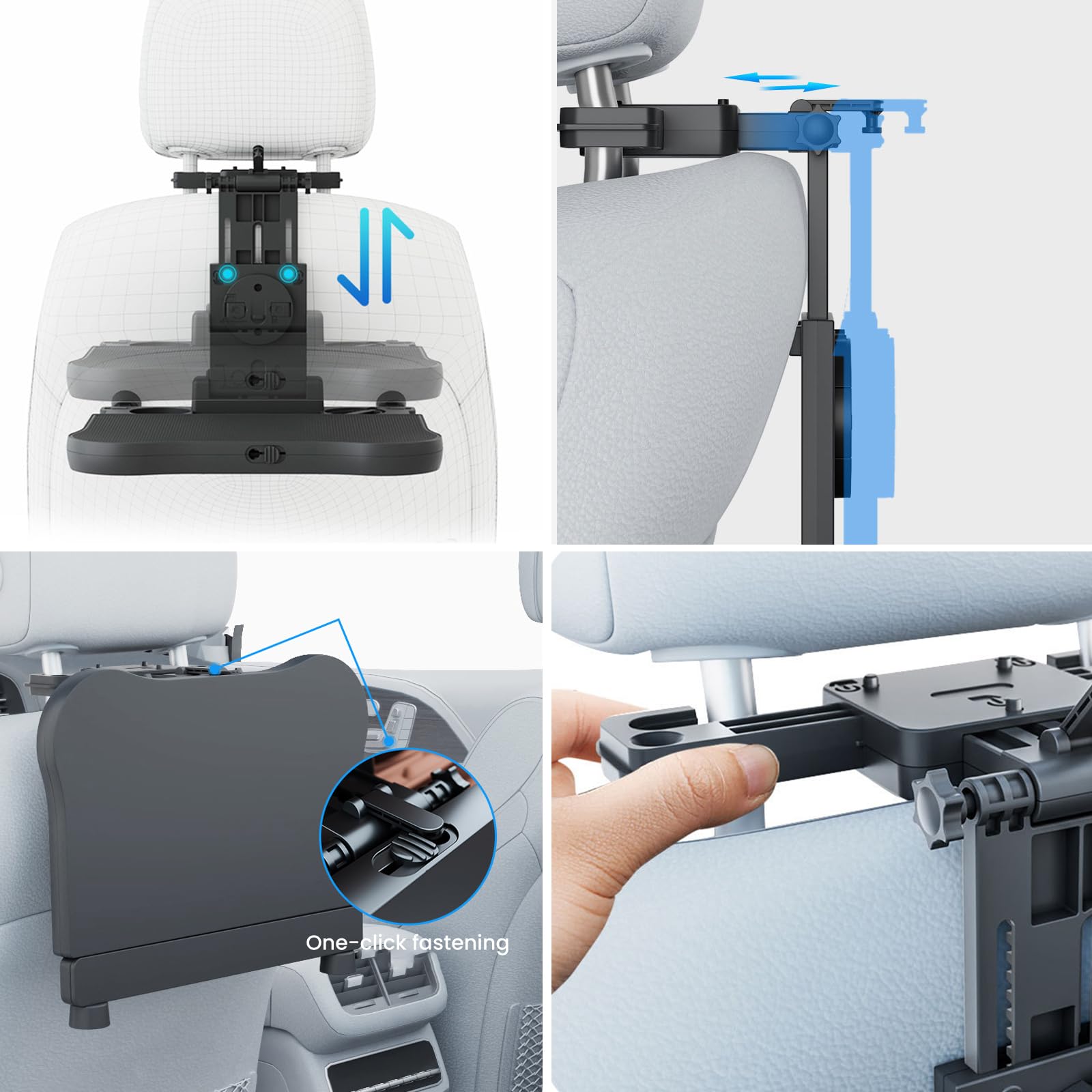 Reisetisch Auto, Auto Tisch Organizer für Rücksitz Kinder, Schreibtisch mit Getränkehalter und Handyhalter, Multifunktional Esstisch für Erwachsene Klappbar Einstellbar Belastbarkeit 15-20 kg
