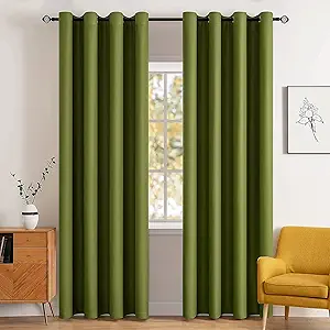 MIULEE Blackout Curtains for Bedroom Living Room Thermal Insulated Room Darkening Grommet Top Solid Light Blocking Drapery Set of 2 Window Panels 52 x 72 Inches Olive Green