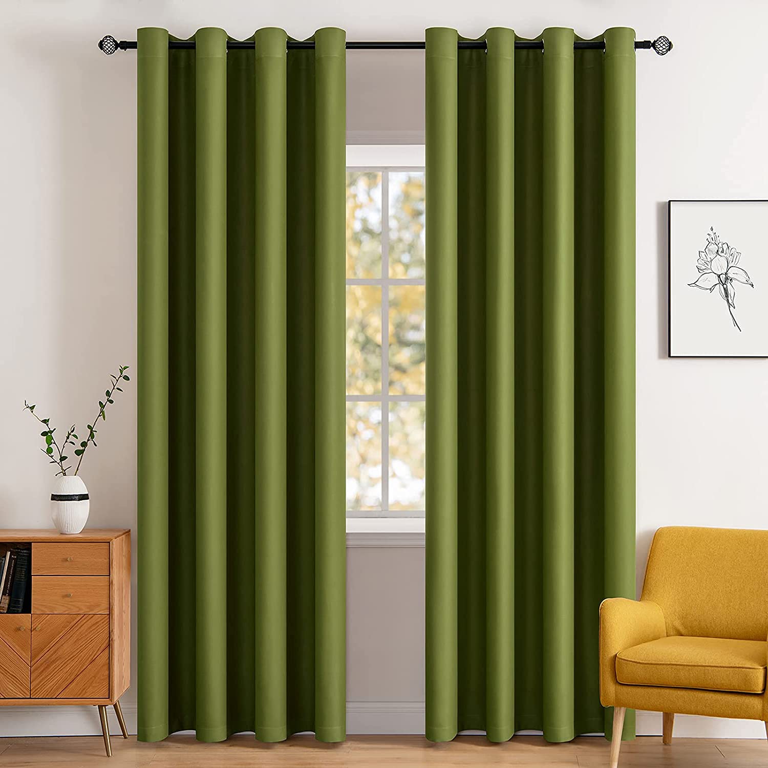 MIULEE Blackout Curtains Room Darkening Thermal Insulated Black Out Drapes Solid Window Treatment Set Grommet Top Light Blocking Curtain for Living Room/Bedroom 2 Panels 52x84 inch,Olive Green