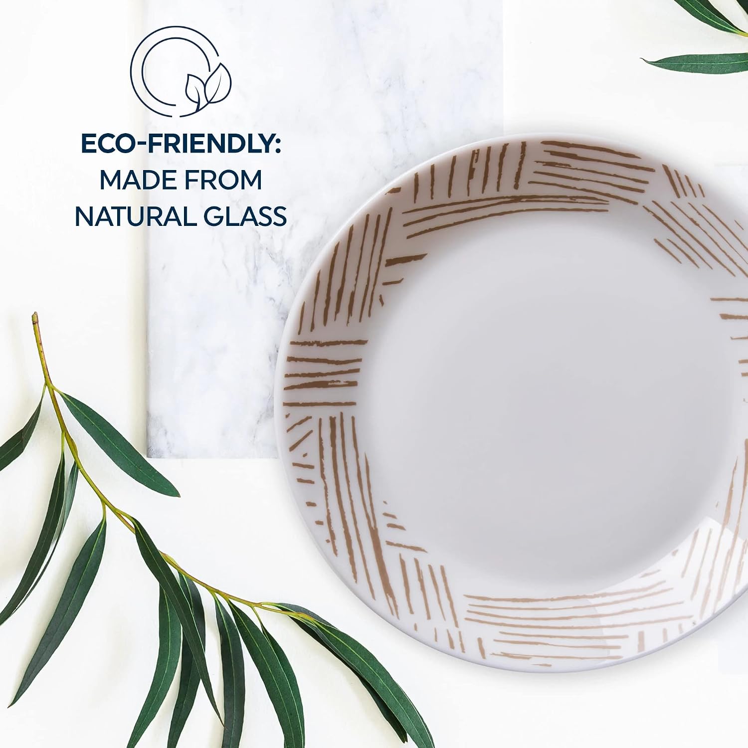 Corelle Everyday Expressions 4-Pc Salad Plates Set, Service for 4, Durable and Eco-Friendly 7-1/2-Inch Plates, Higher Rim Glass Lunch Plate Set, Microwave and Dishwasher Safe, Geometrica