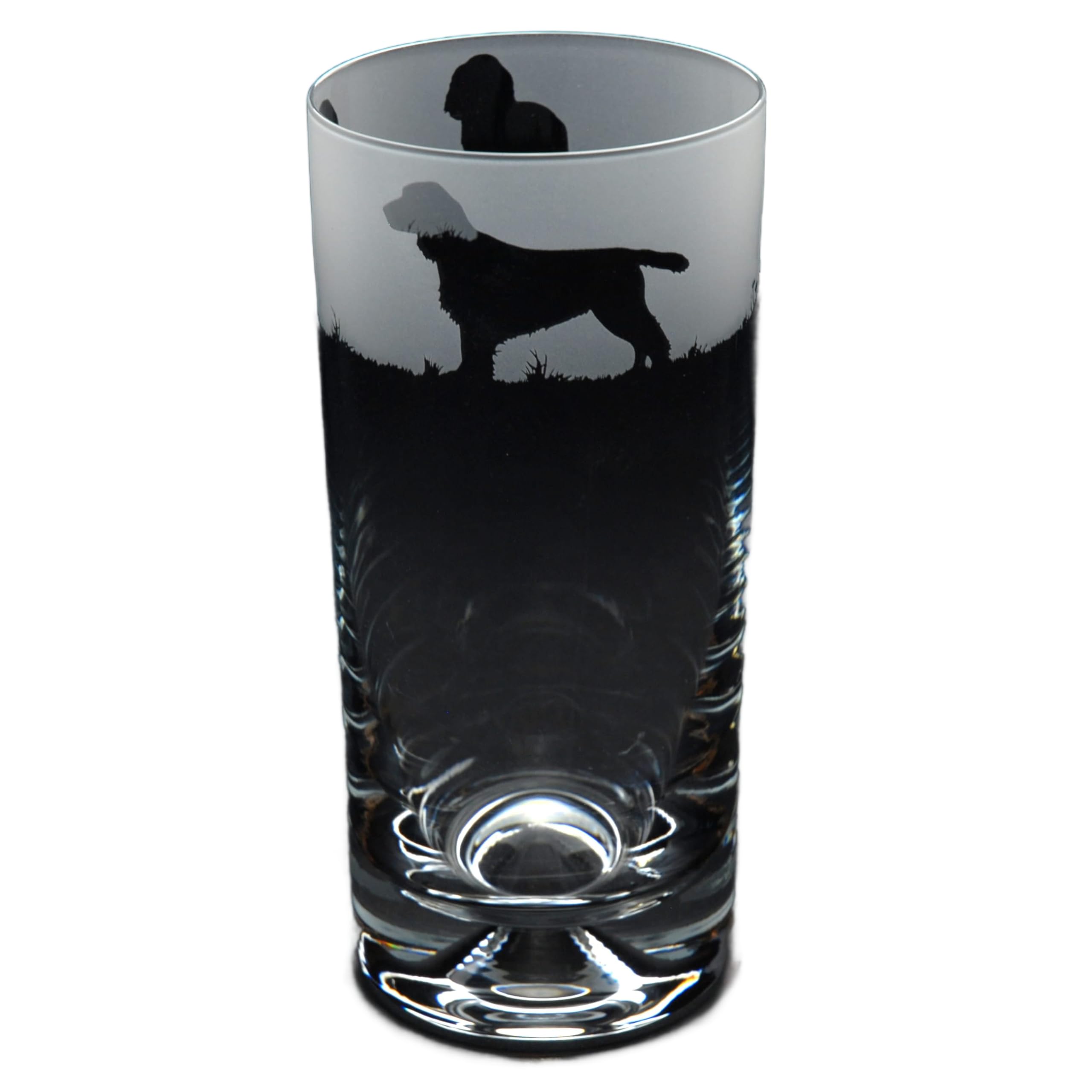 GLYPTIC Glass Art Springer Spaniel Dog Frieze Hand Etched/Engraved Highball Glass — image 1