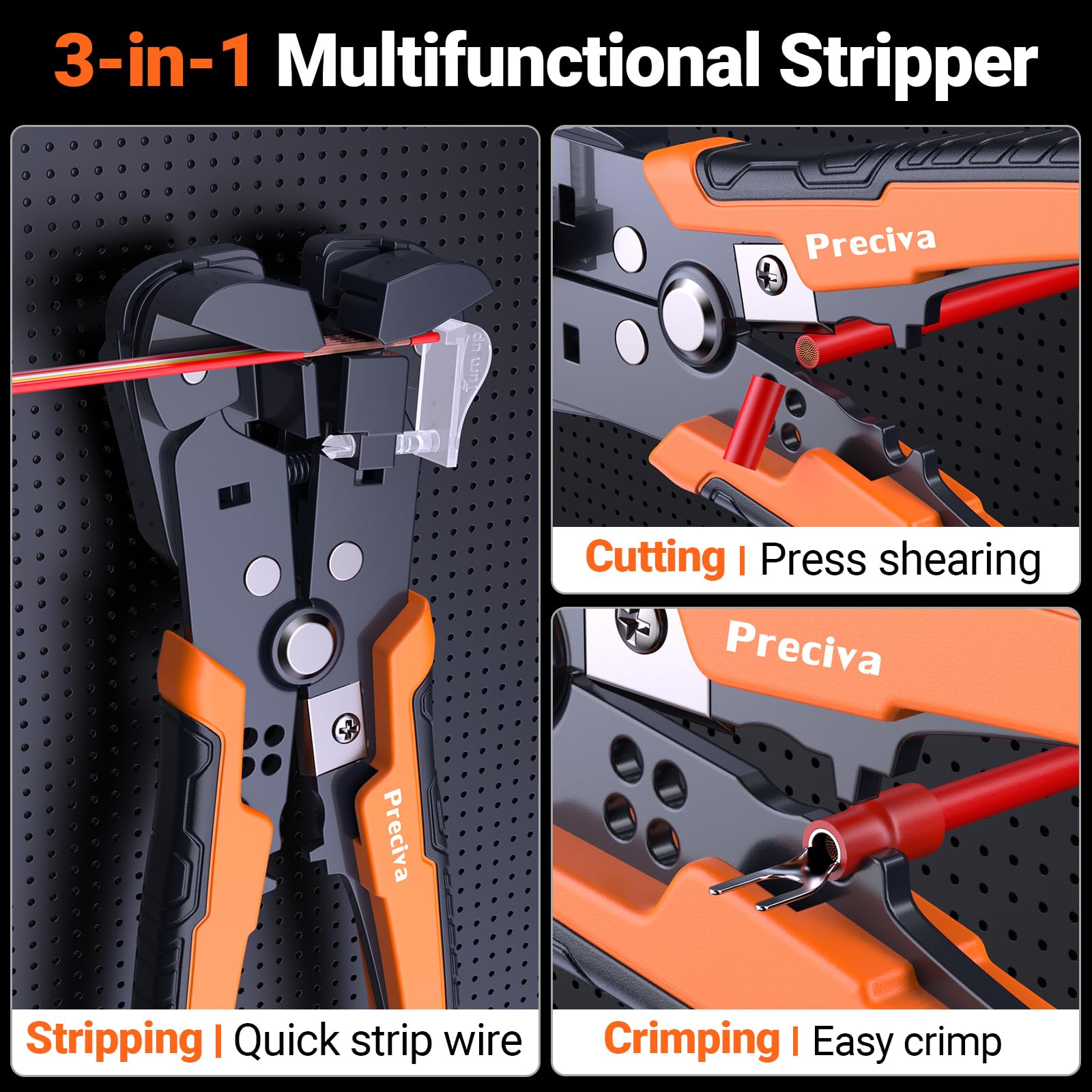 Preciva Crimpzange Set, mit 380 Stück Kabelschuhe und Abisolierzange, Ratschen Crimpzange für Kabelschuhe 0,5–6 mm² (AWG 20–10), für KFZ, Maschinenbau, Hausreparatur und Elektroinstallation