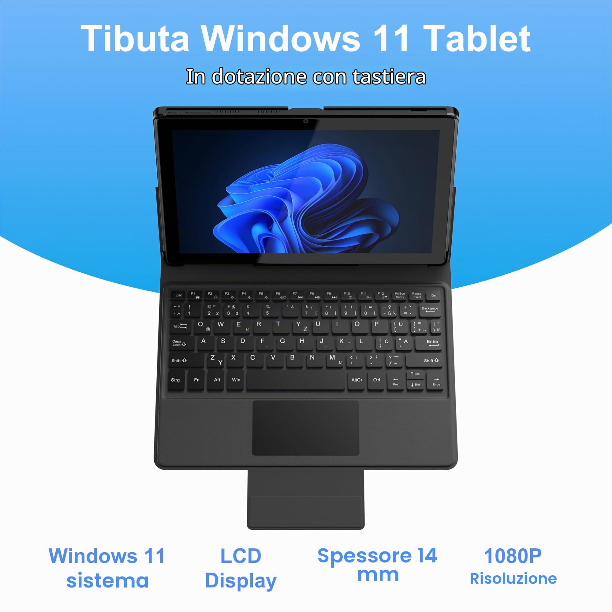 2 en 1 Windows 11 Tablet PC 10.1 pollici IPS 1280 x 800 Celeron N4100 Dual Mode Linked Keyboard 128 G ROM (AZERTY Clavier français)