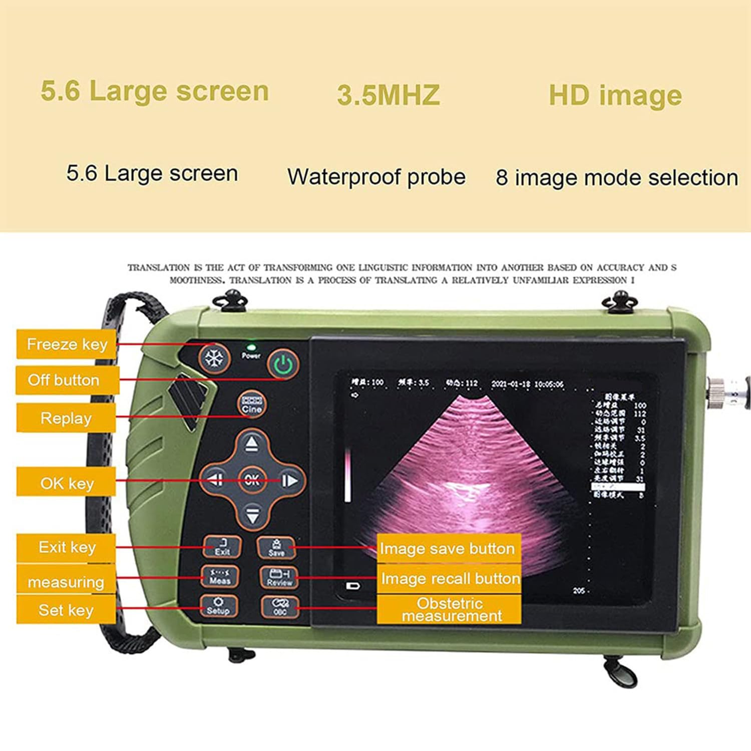 Veterinaire draagbare echografie B-scanner, dierenarts draagbare echografie B-scanner, dierenarts draagbare echografie-machine met 3,5 MHz-sonde voor varkens en schapen