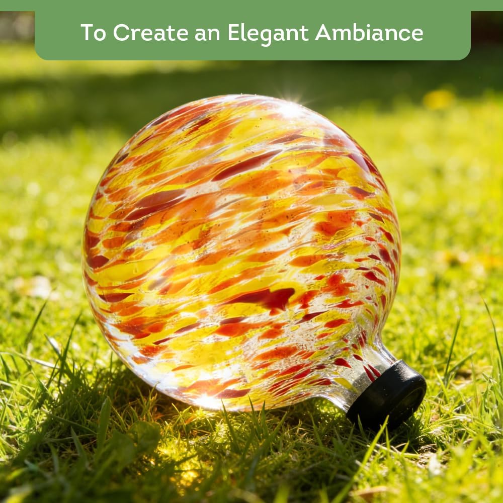 Lily's Home Glass Gazing Ball, A Colorful Addition to Any Garden or Home, Ideal As a Housewarming Gift. 10 Inch (Fiery Sunset)